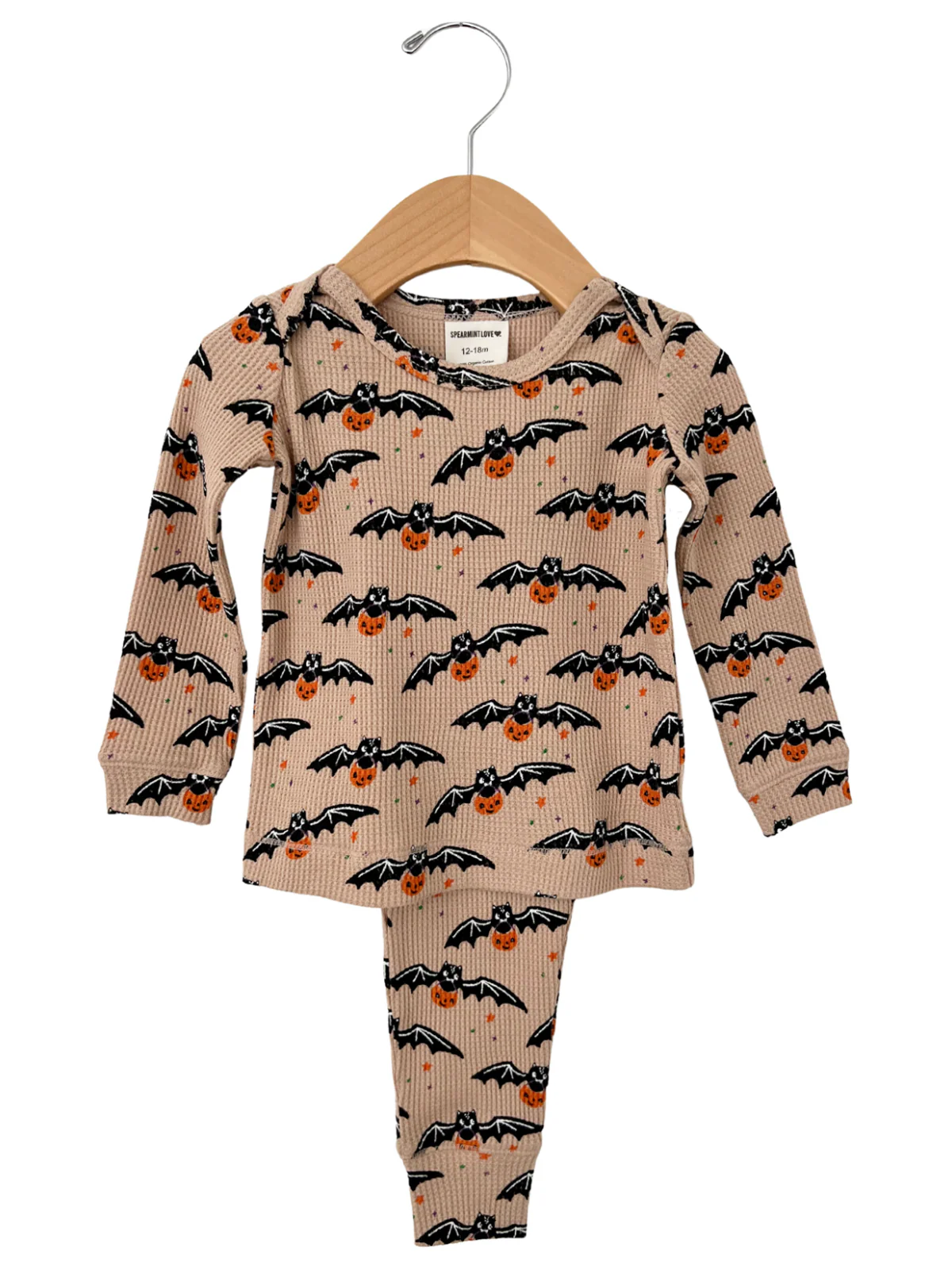 Organic Waffle 2-Piece Set, Tan Trick or Treating Bat