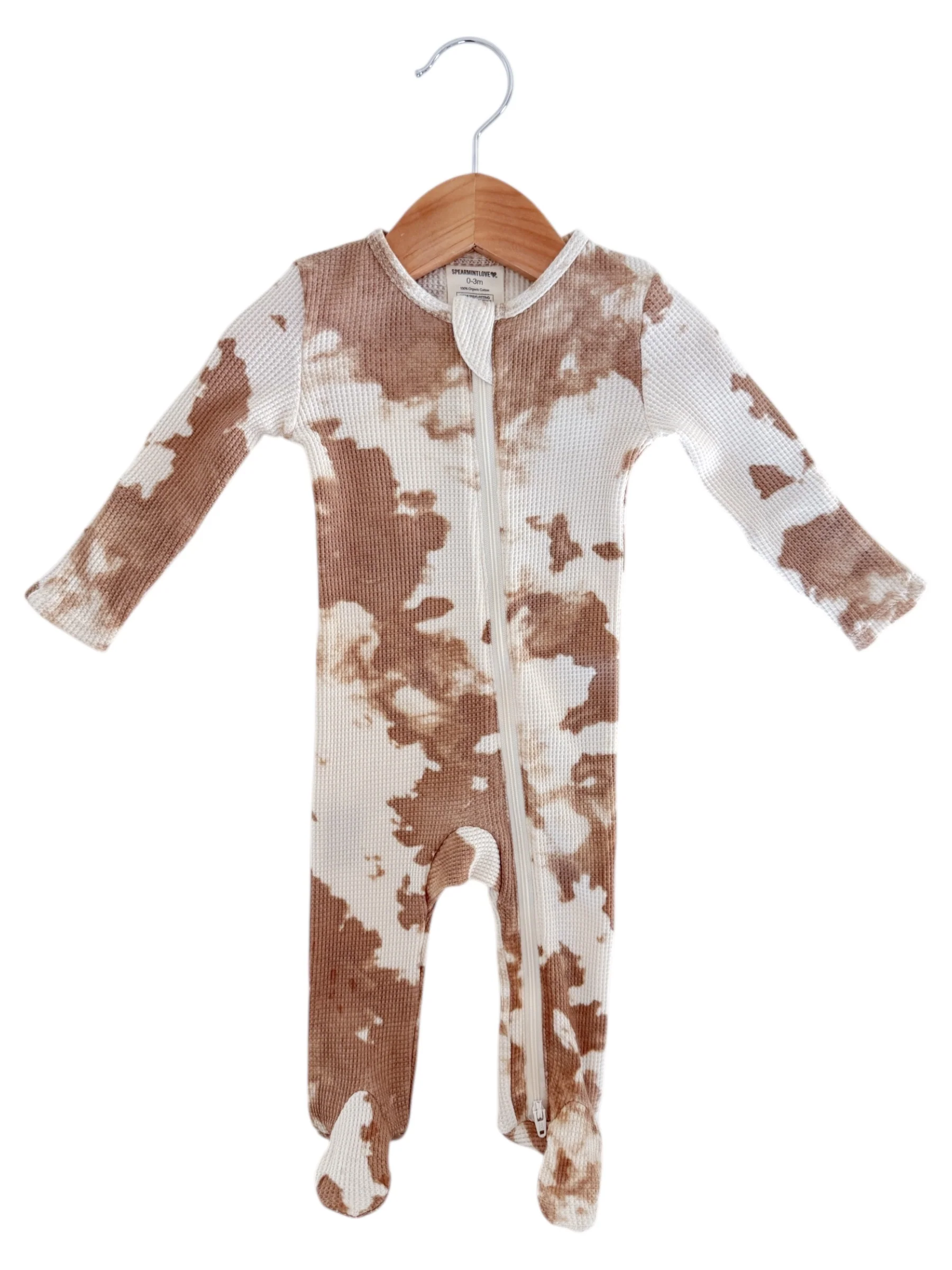 Organic Waffle 2-Way Zip Footie, Almond Tie Dye - Image 2