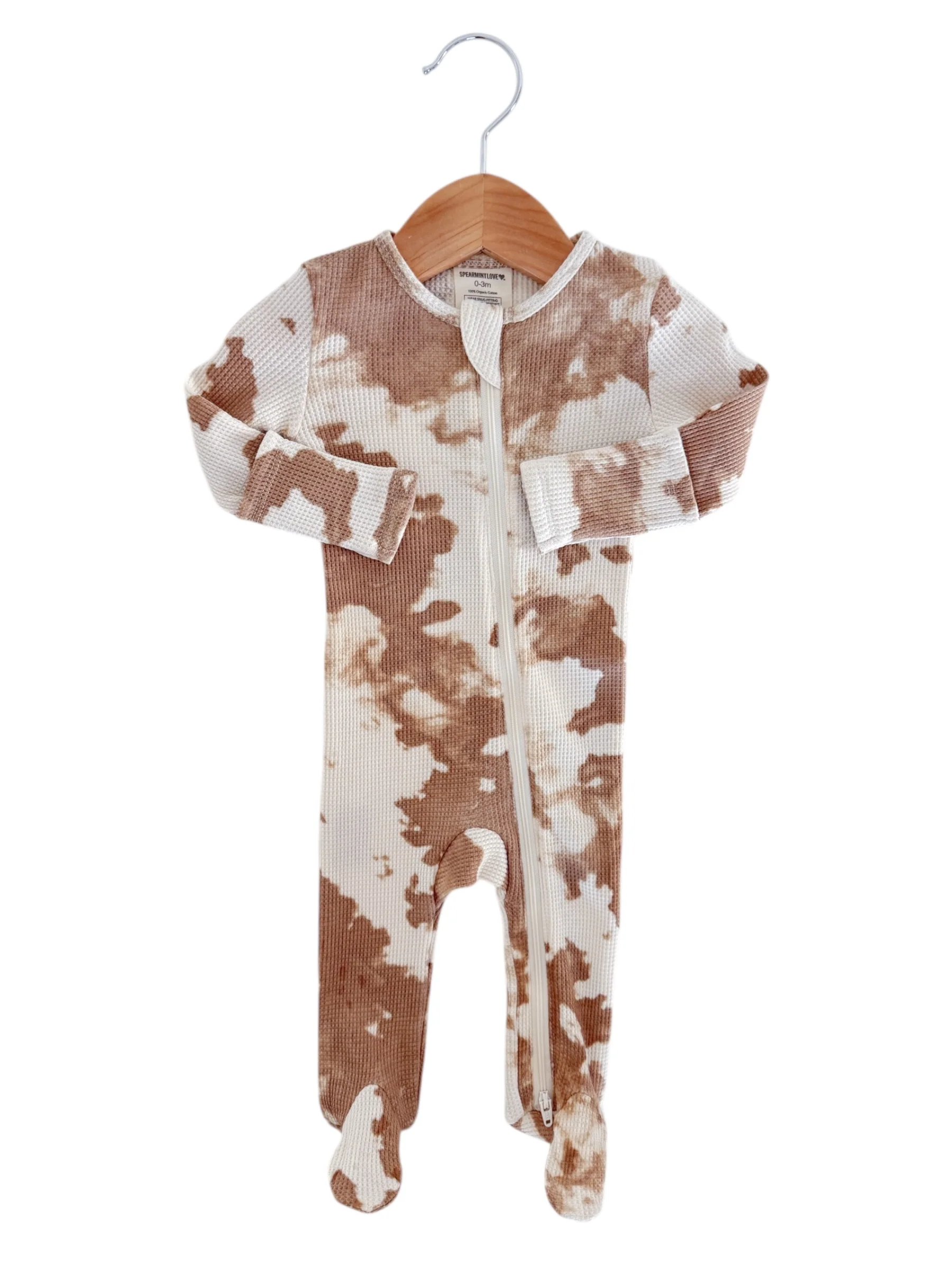 Organic Waffle 2-Way Zip Footie, Almond Tie Dye - Image 3