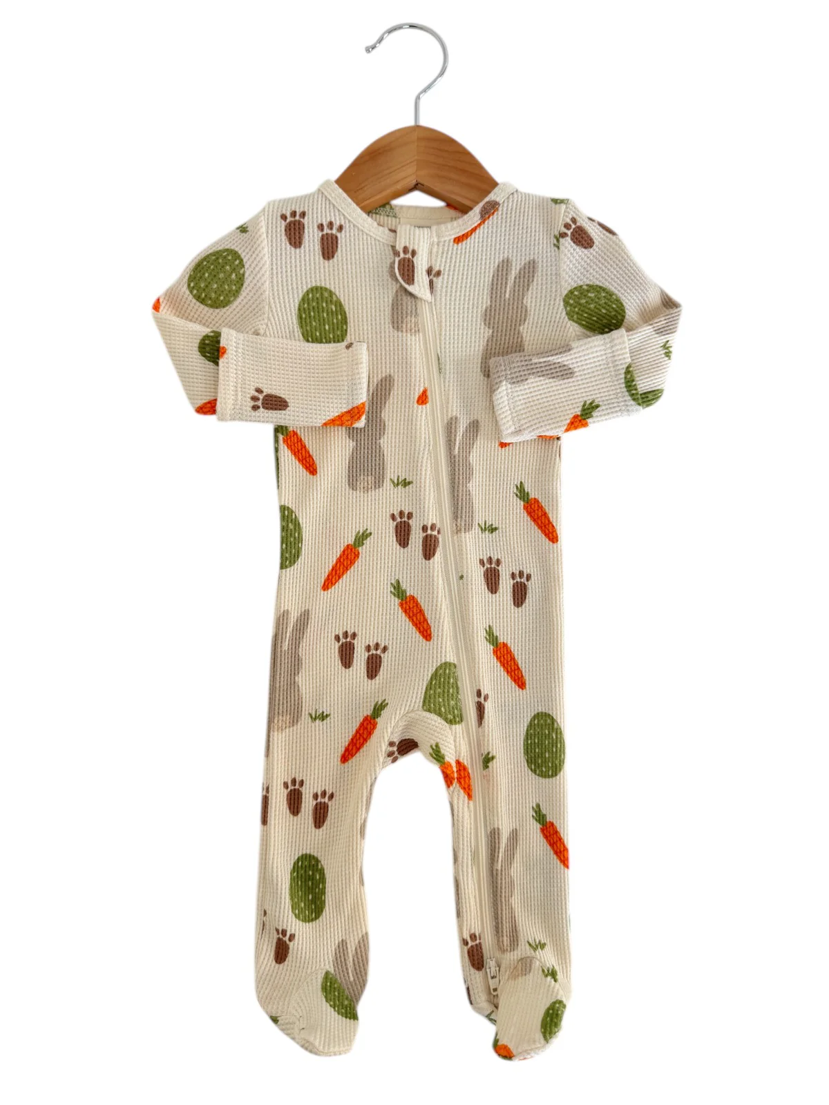 Organic Waffle 2-Way Zip Footie, Cottontail - Image 3