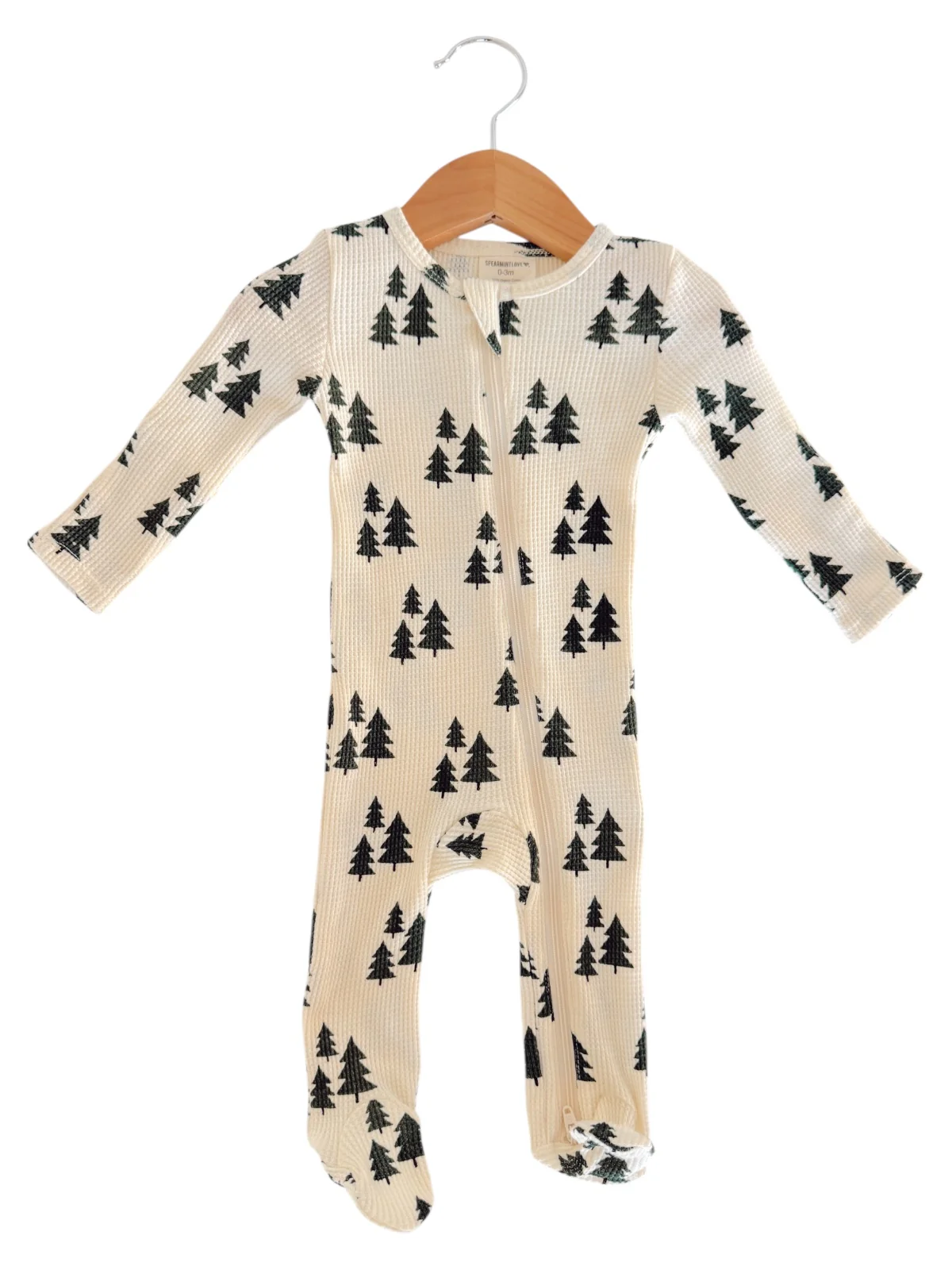 Organic Waffle 2-Way Zip Footie, Forest Green Trees - Image 4