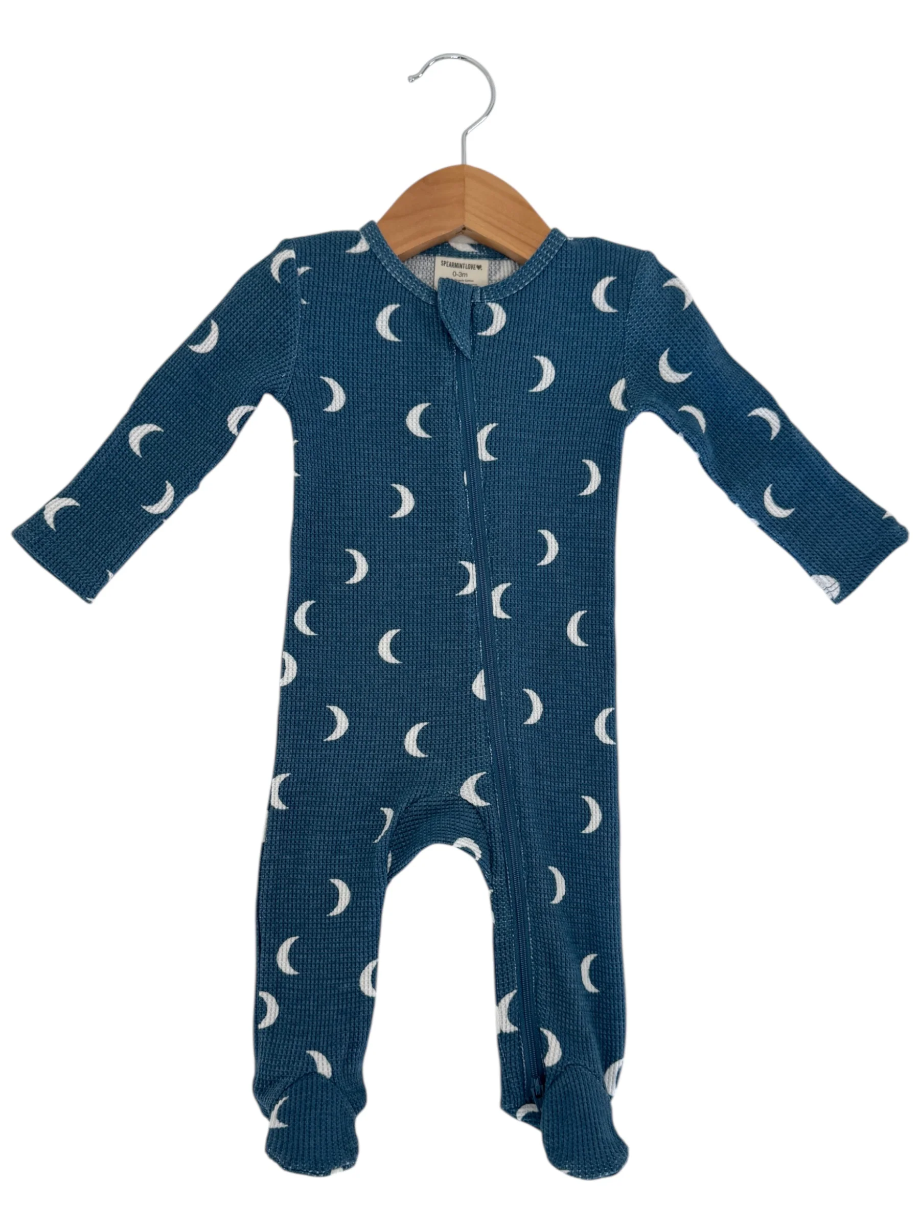 Organic Waffle 2-Way Zip Footie, Midnight Moon - Image 2