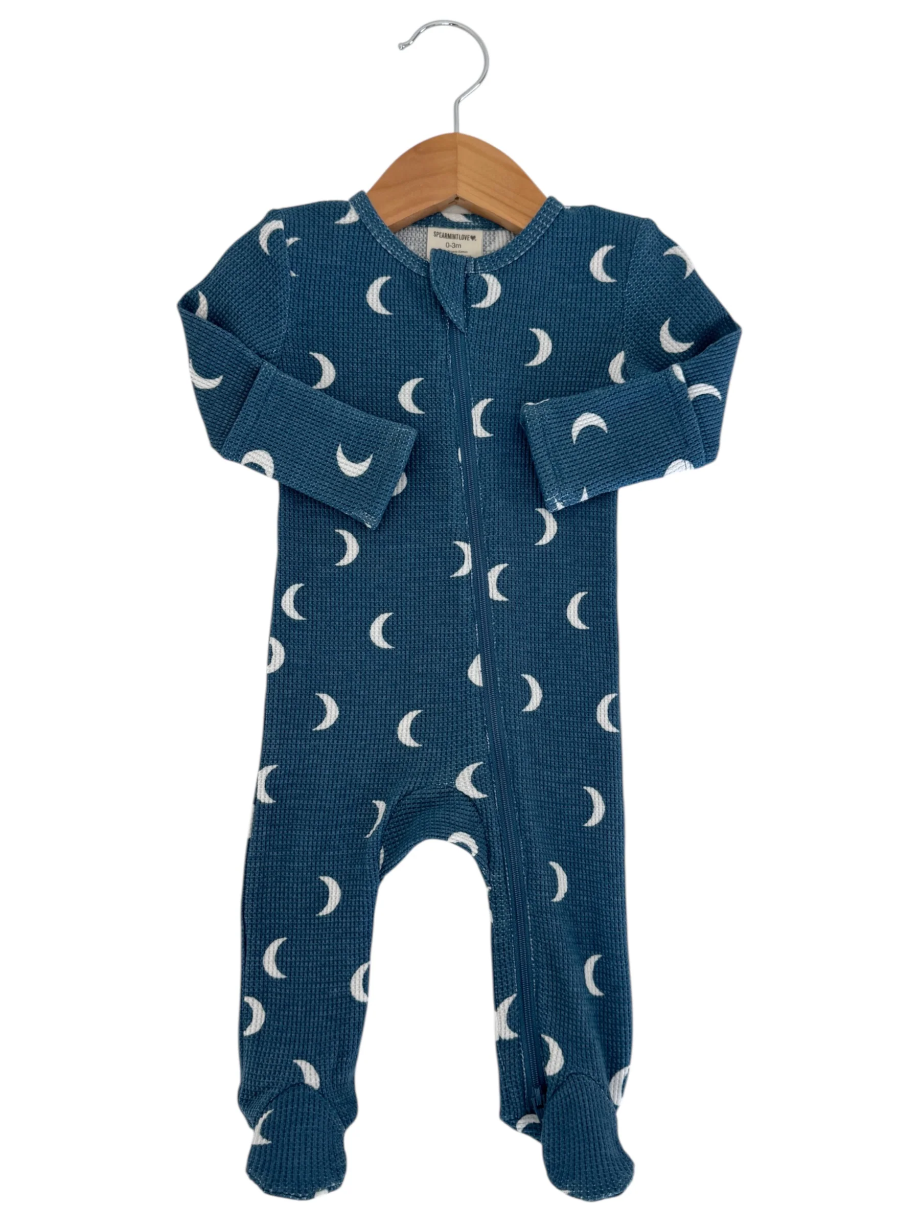 Organic Waffle 2-Way Zip Footie, Midnight Moon - Image 3