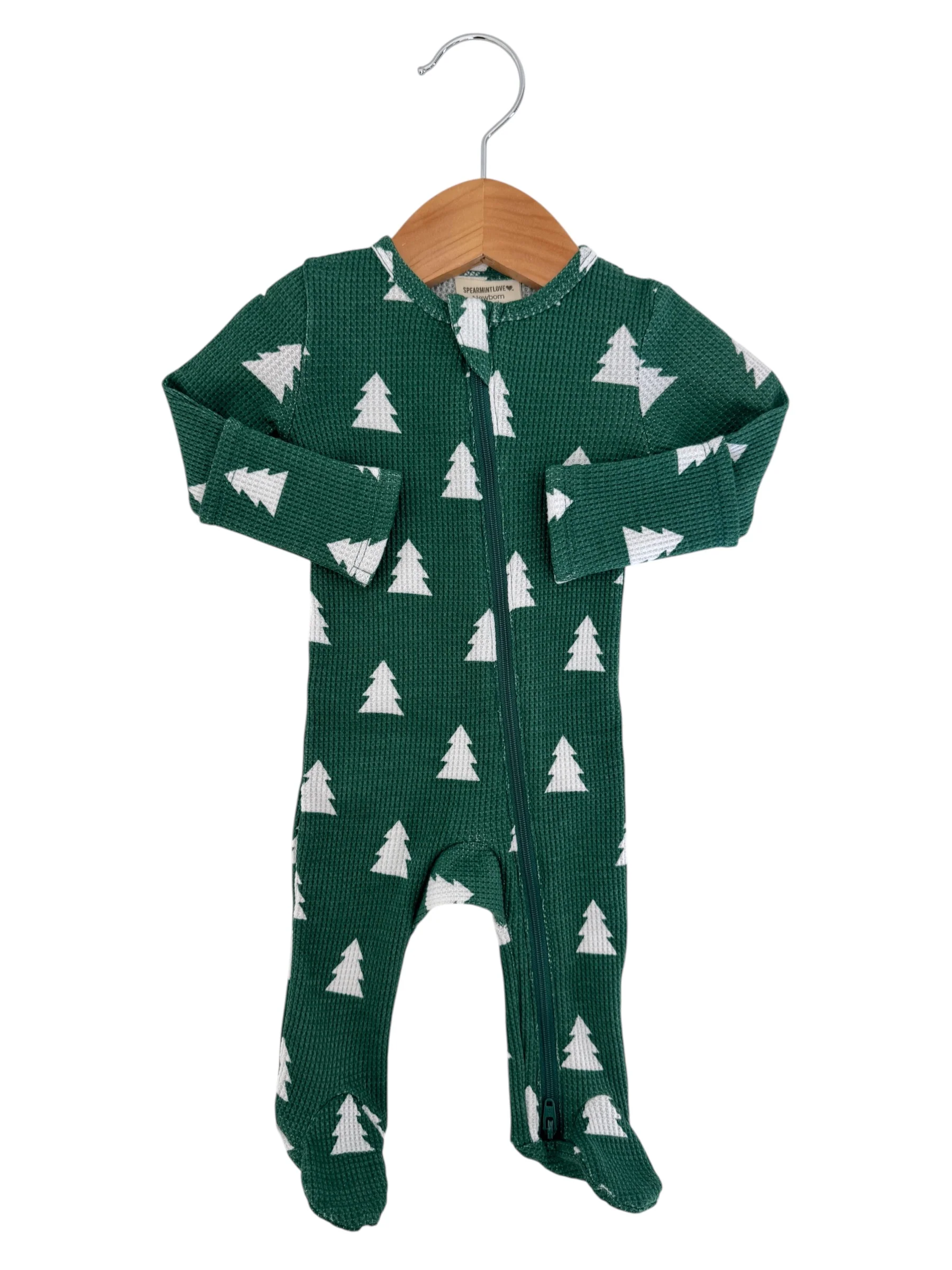 Organic Waffle 2-Way Zip Footie, Spruce Trees - Image 3