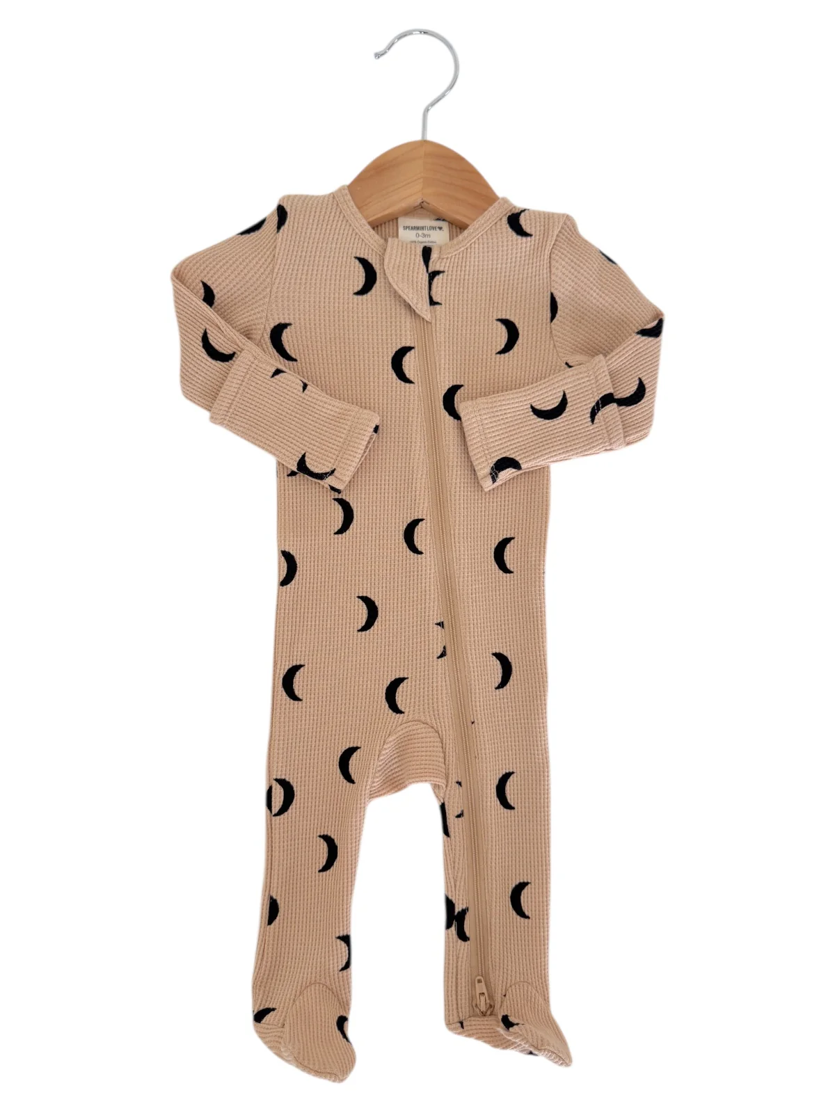 Organic Waffle 2-Way Zip Footie, Tan/Black Moon - Image 4