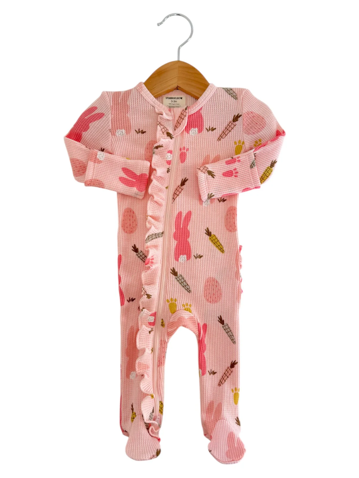 Organic Waffle 2-Way Zip Ruffle Footie, Cottontail Pink - Image 4