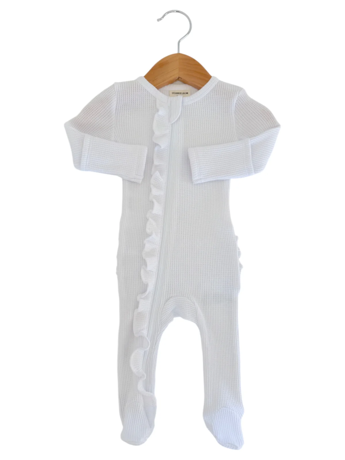 Organic Waffle 2-Way Zip Ruffle Footie, Lucent White - Image 3