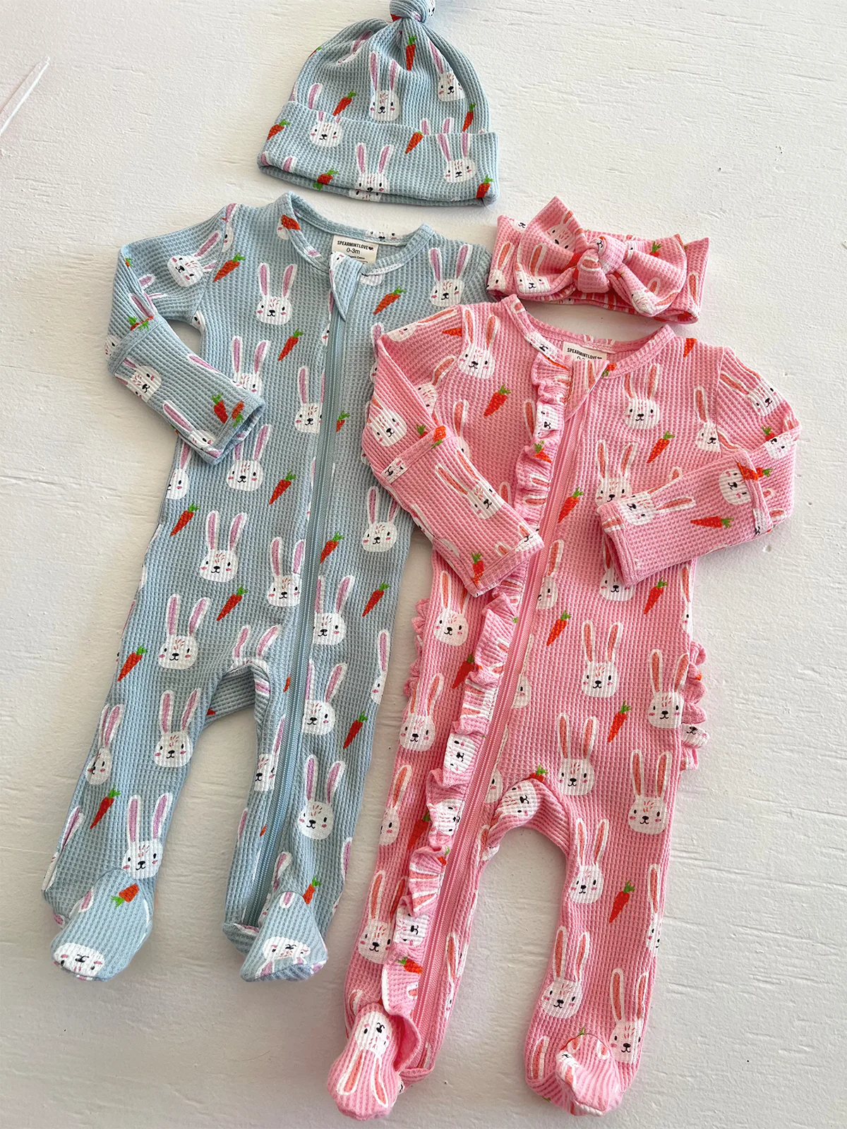 Organic Waffle Basic Zip Footie, Brother Bunny - Image 3
