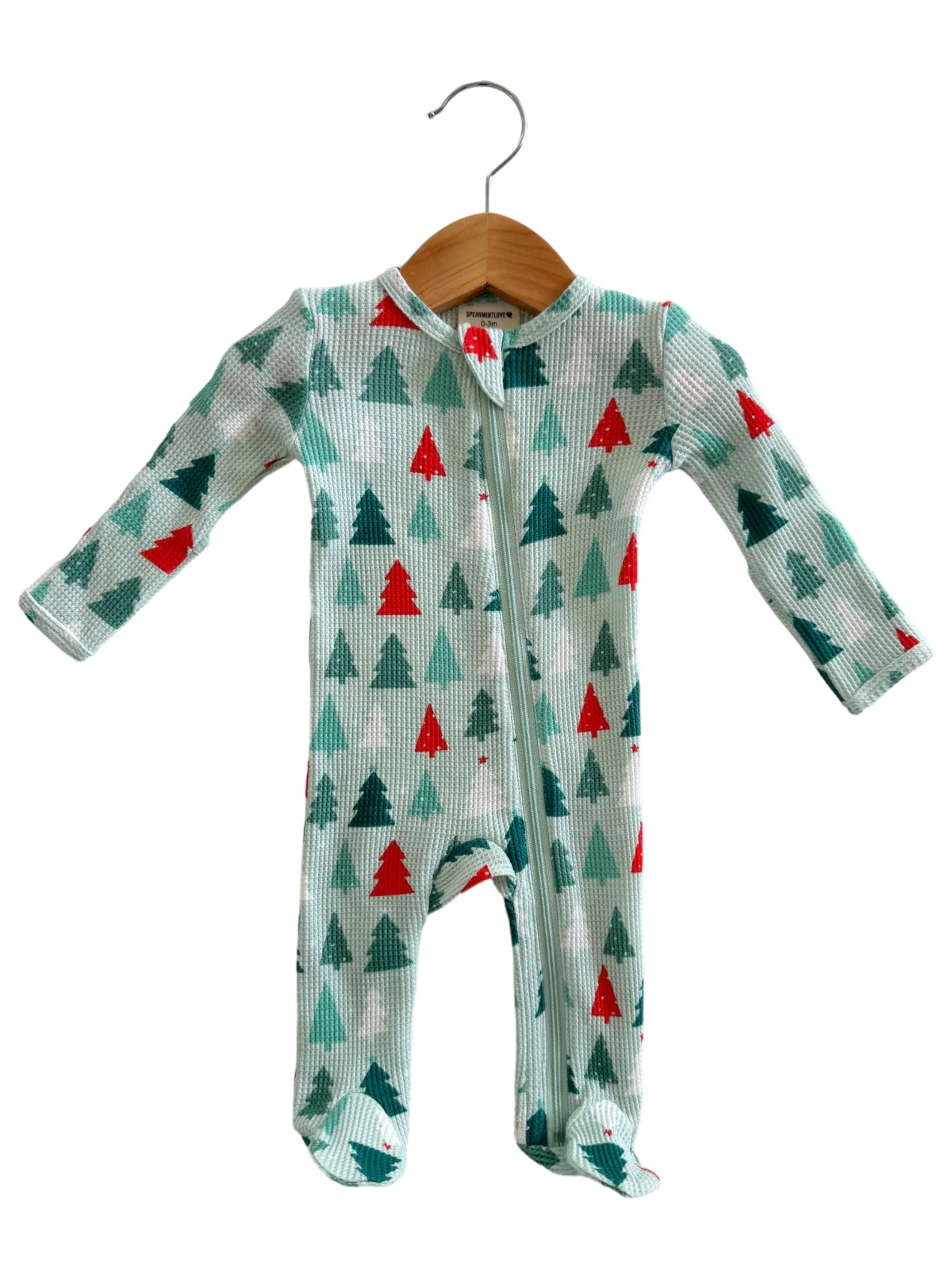 Organic Waffle Basic Zip Footie, Festive Firs - Image 2
