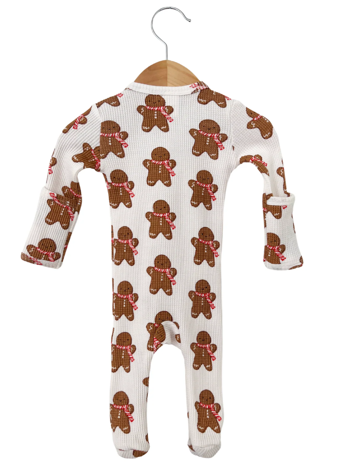 Organic Waffle Basic Zip Footie, Gingerbread Man - Image 3