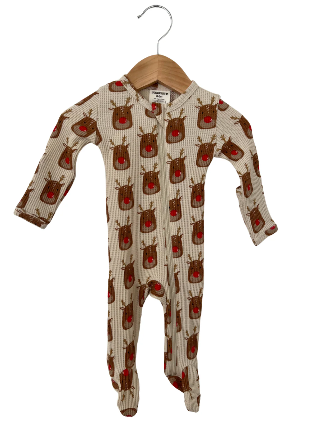 Organic Waffle Basic Zip Footie, Reindeer - Image 3