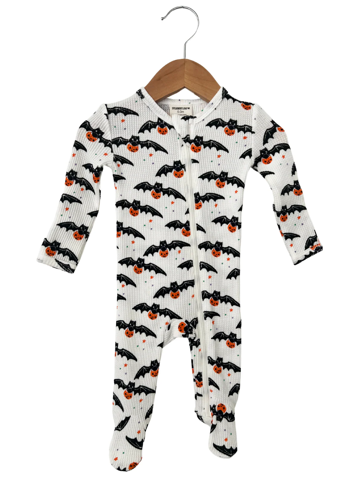 Organic Waffle Basic Zip Footie, Trick or Treating Bat - Image 2