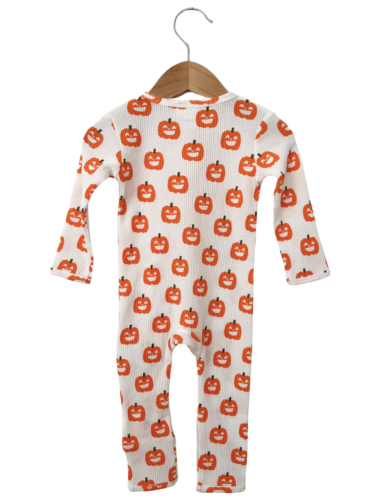 Organic Waffle Basic Zip Romper, Jack-O-Lantern - Image 2