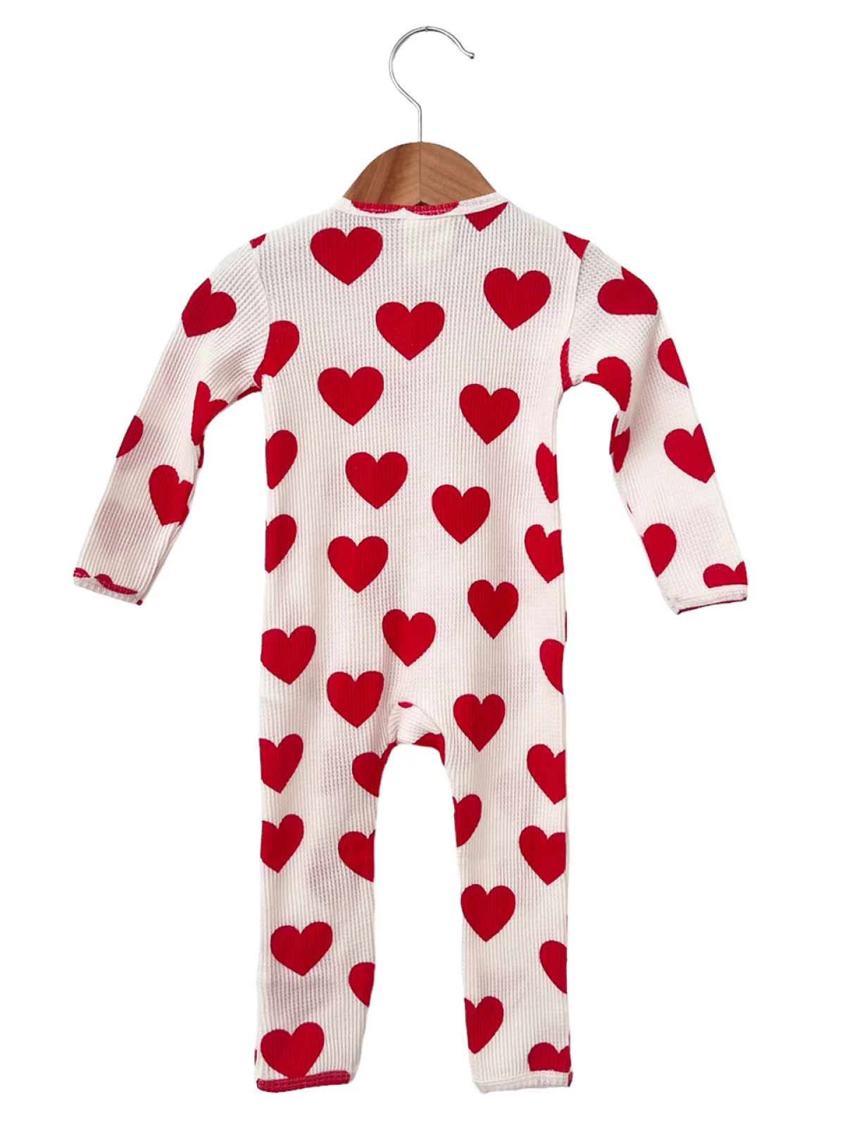 Organic Waffle Basic Zip Romper, Red Heart - Image 2