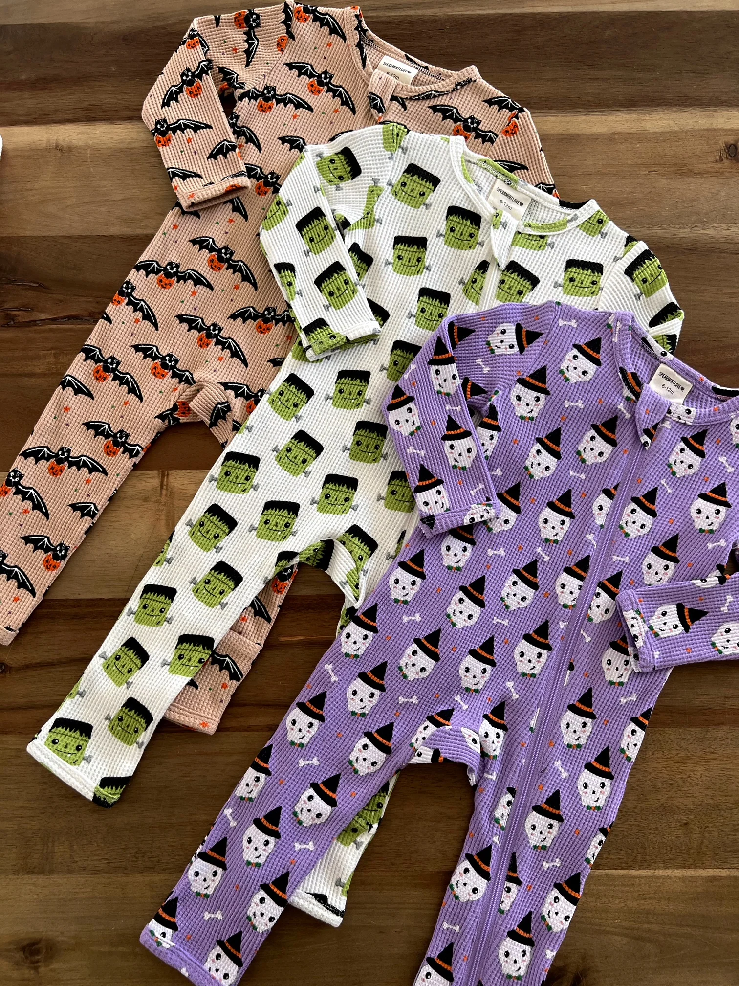 Organic Waffle Basic Zip Romper, Spooky Skeleton - Image 3