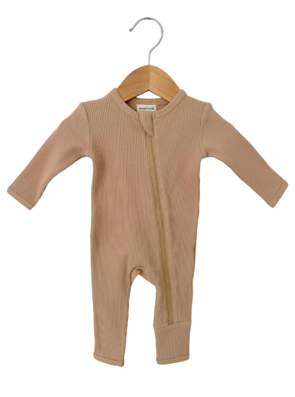 Organic Waffle Basic Zip Romper, Tan