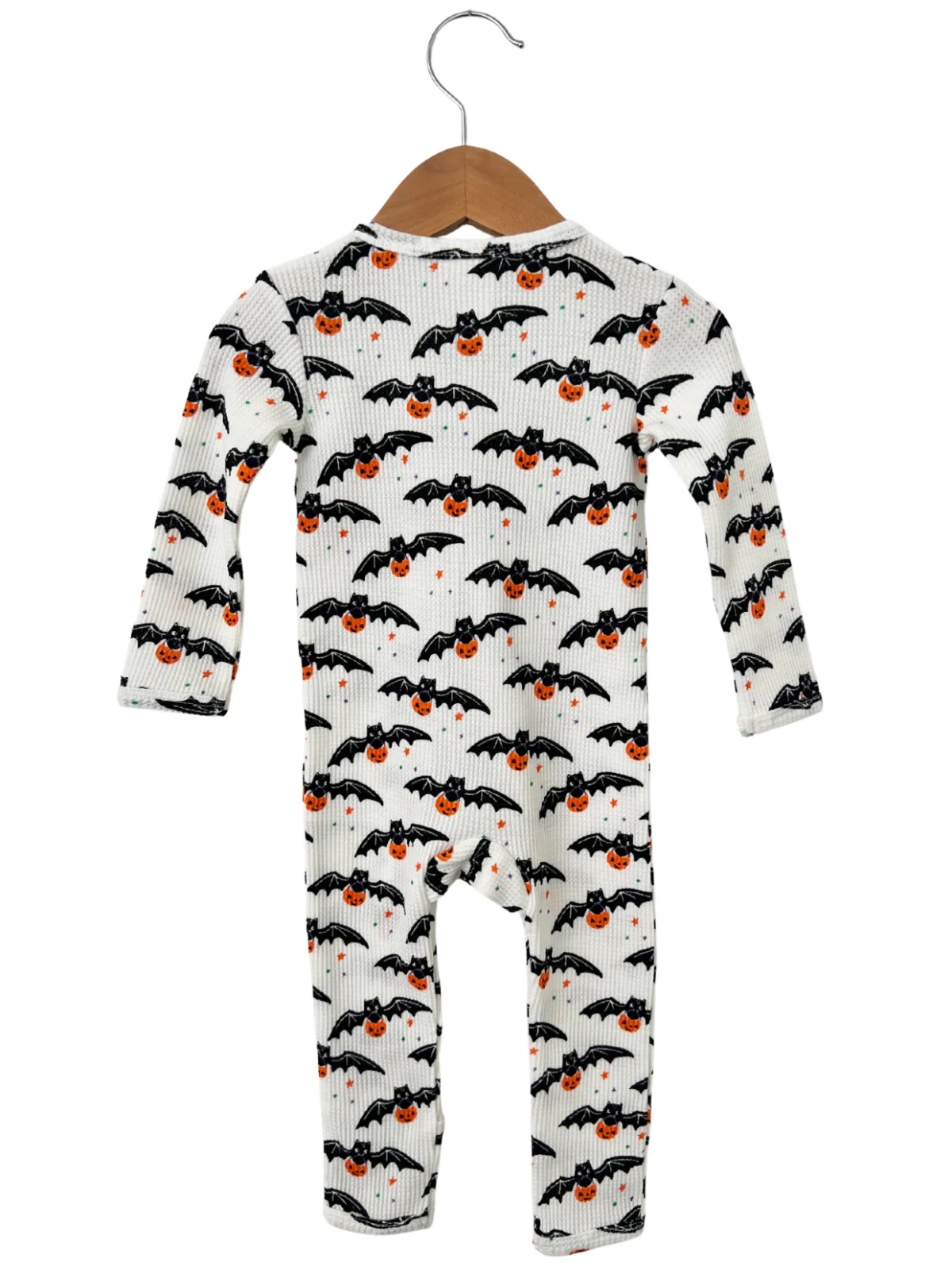 Organic Waffle Basic Zip Romper, Trick or Treating Bat - Image 2