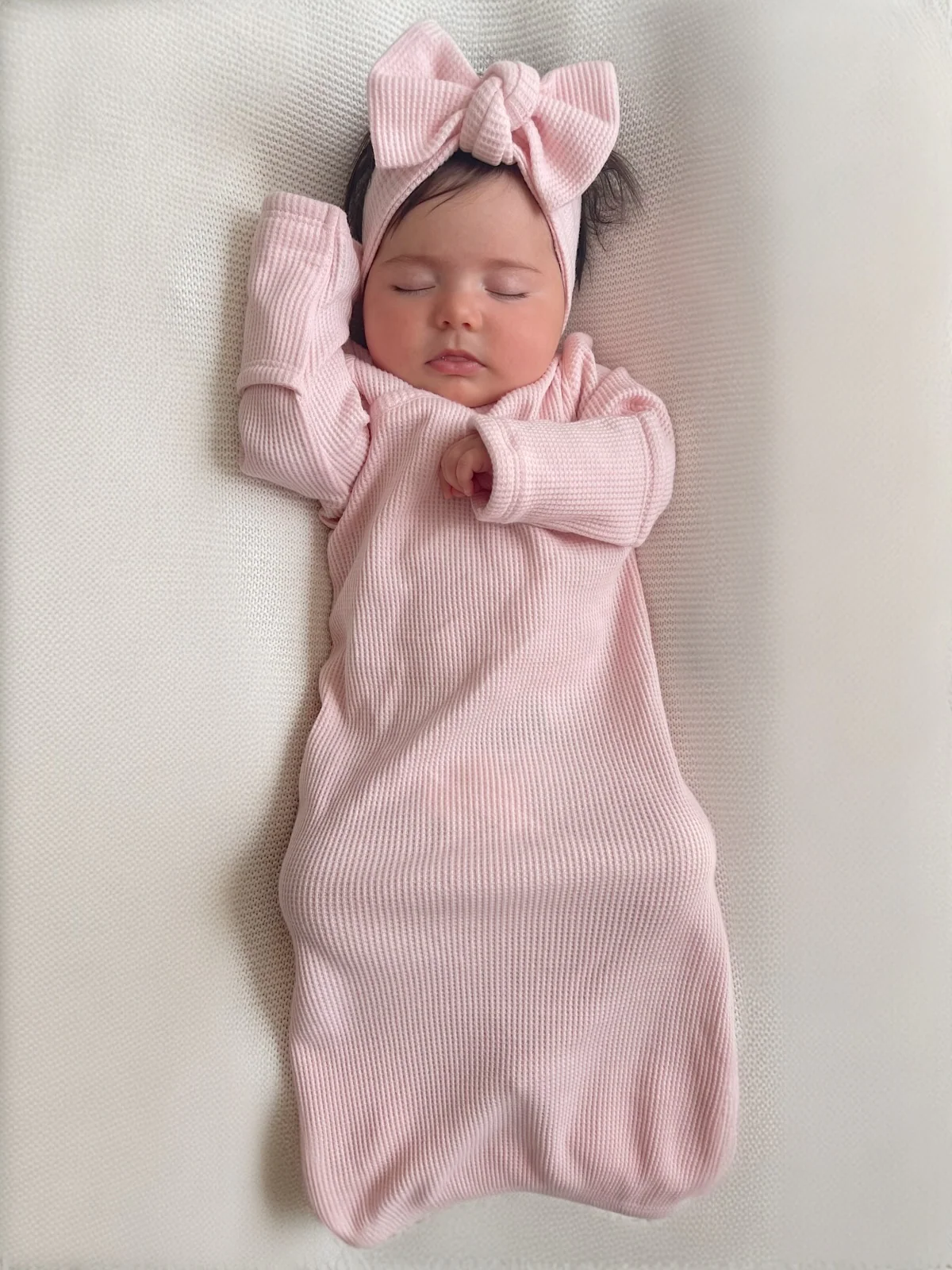 Organic Waffle Gown & Bow Set, Blush