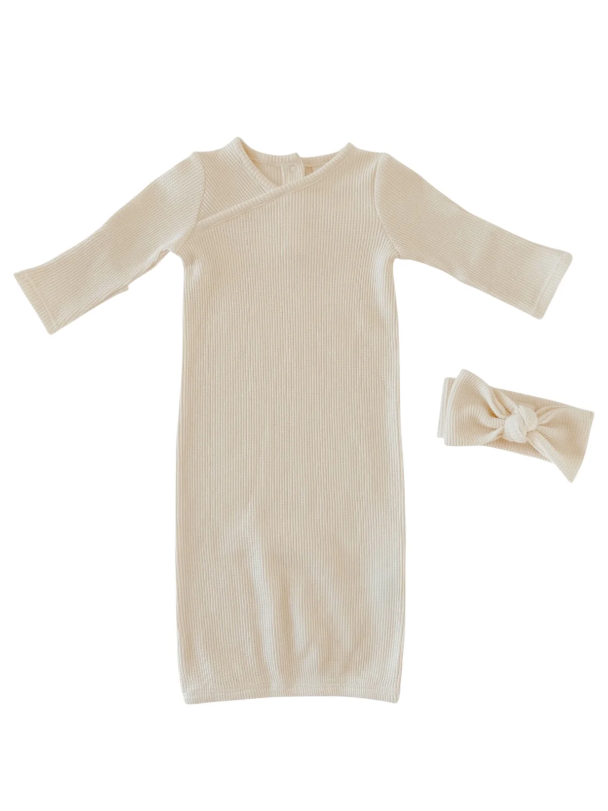 Organic Waffle Gown & Bow Set, Snow