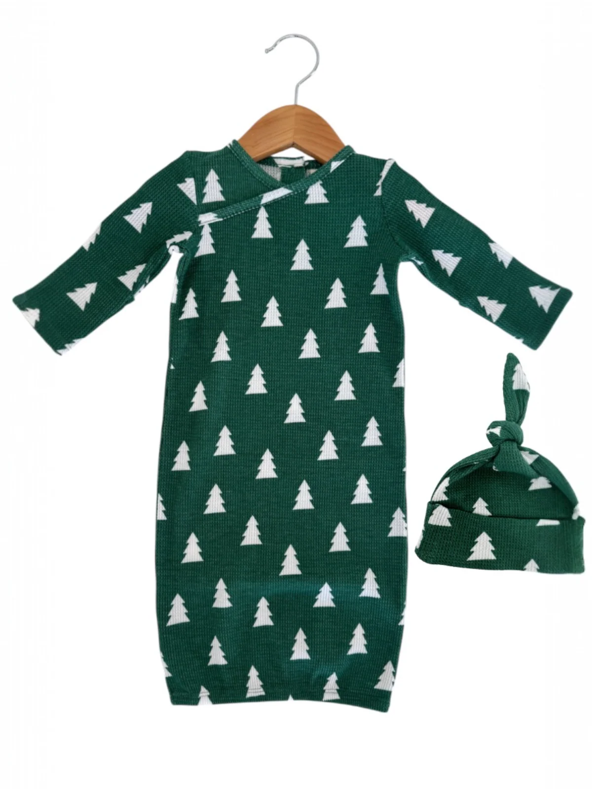Organic Waffle Gown & Hat Set, Spruce Trees