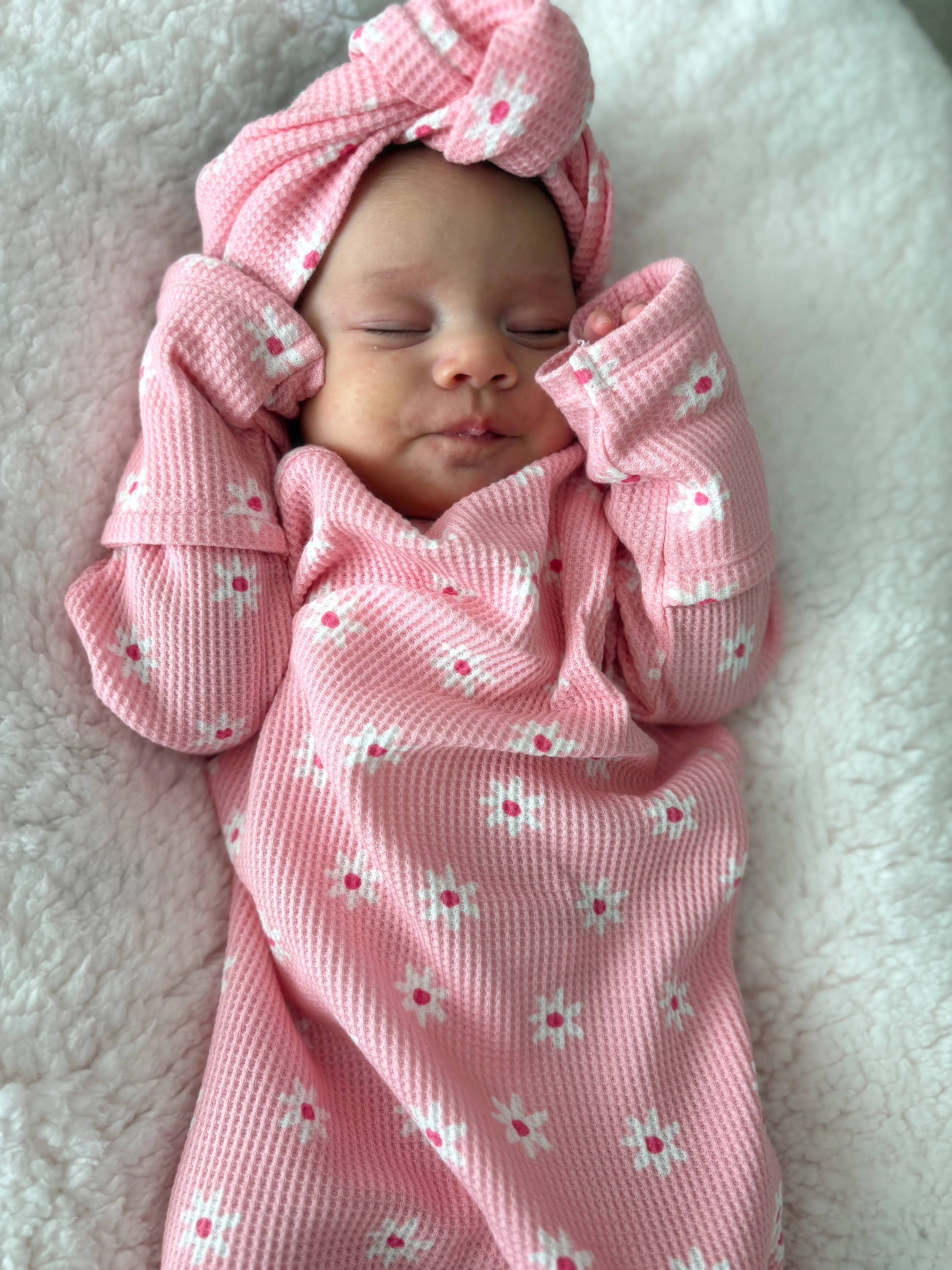 Organic Waffle Gown, Pink Flower