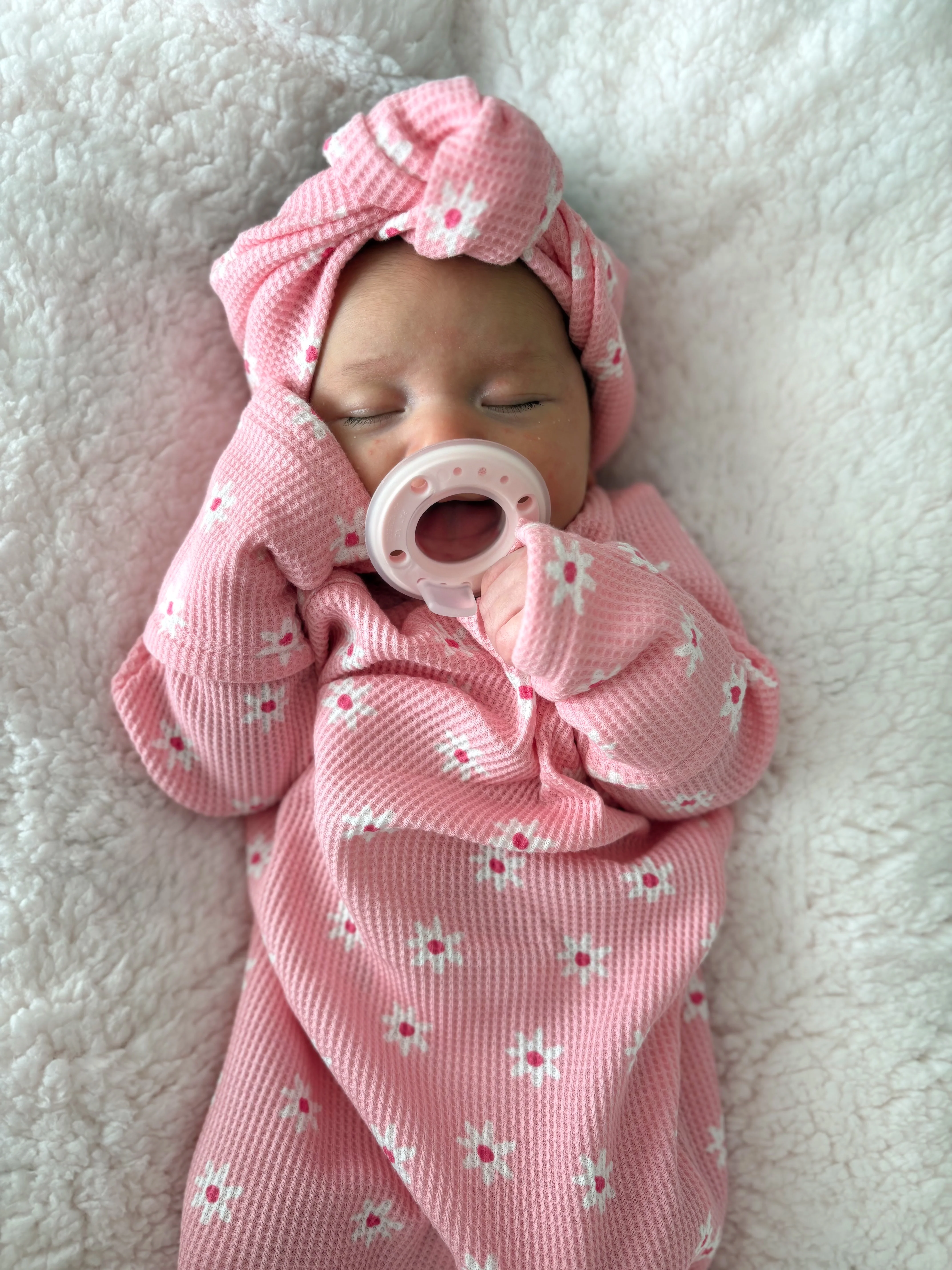 Organic Waffle Gown, Pink Flower - Image 4