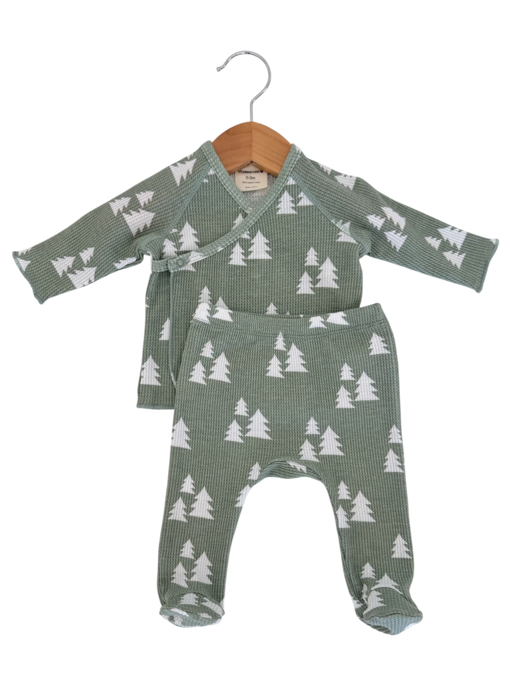 Organic Waffle Kimono & Pant Set, Alpine Trees - Image 2