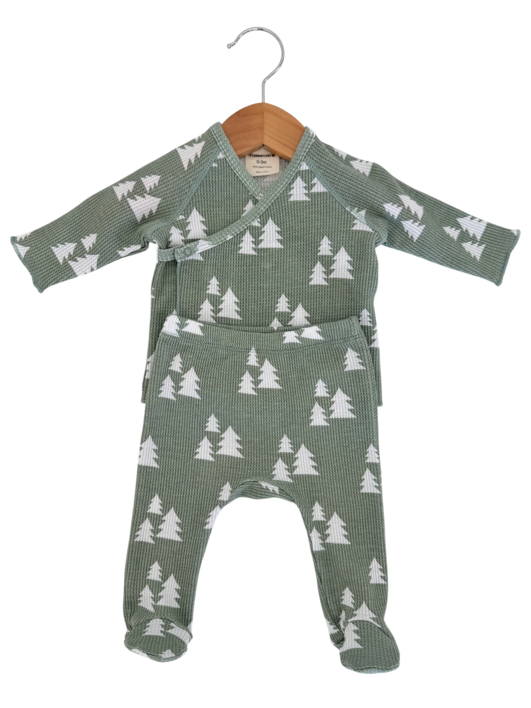 Organic Waffle Kimono & Pant Set, Alpine Trees - Image 3