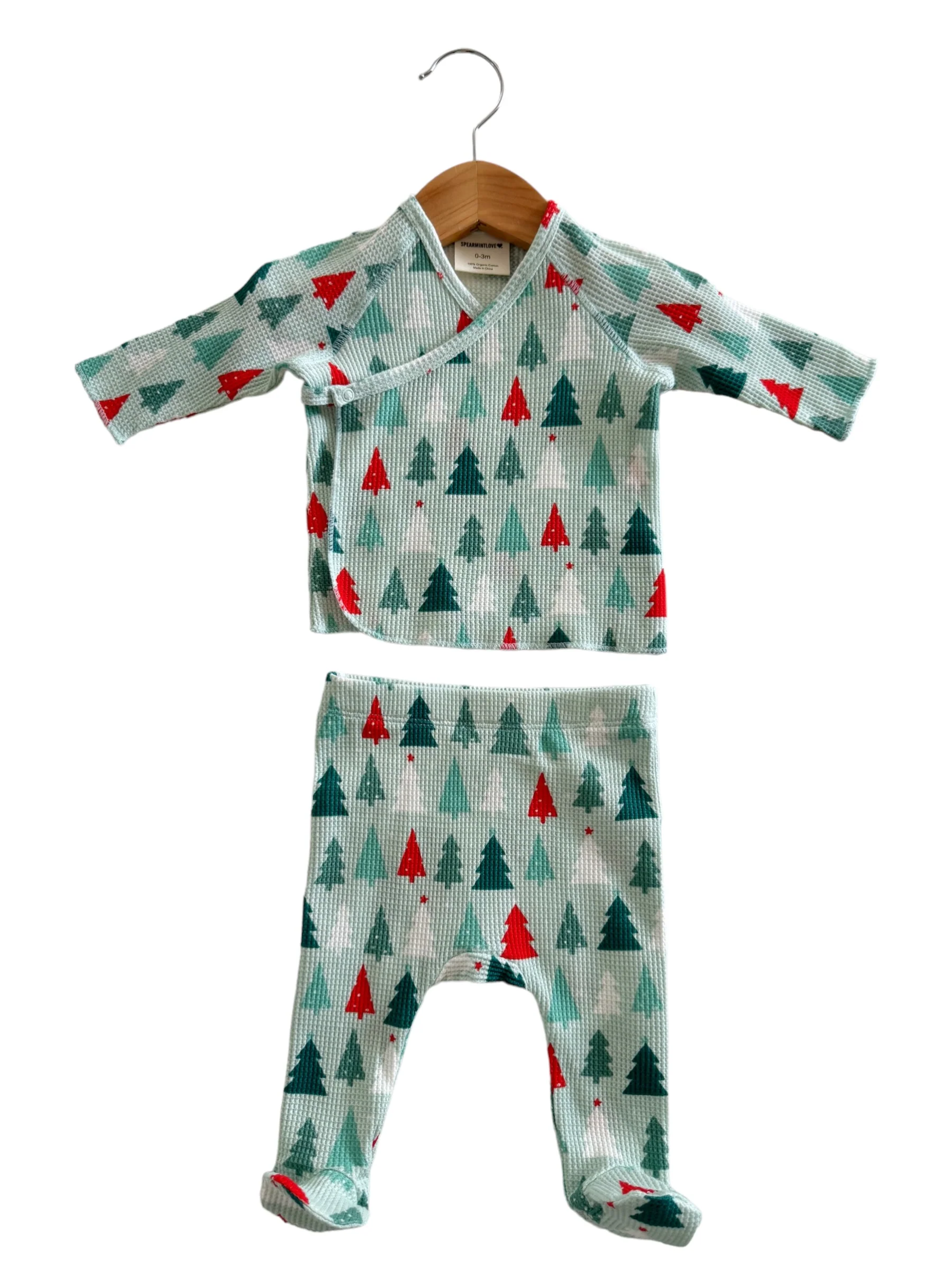 Organic Waffle Kimono & Pant Set, Festive Firs - Image 3