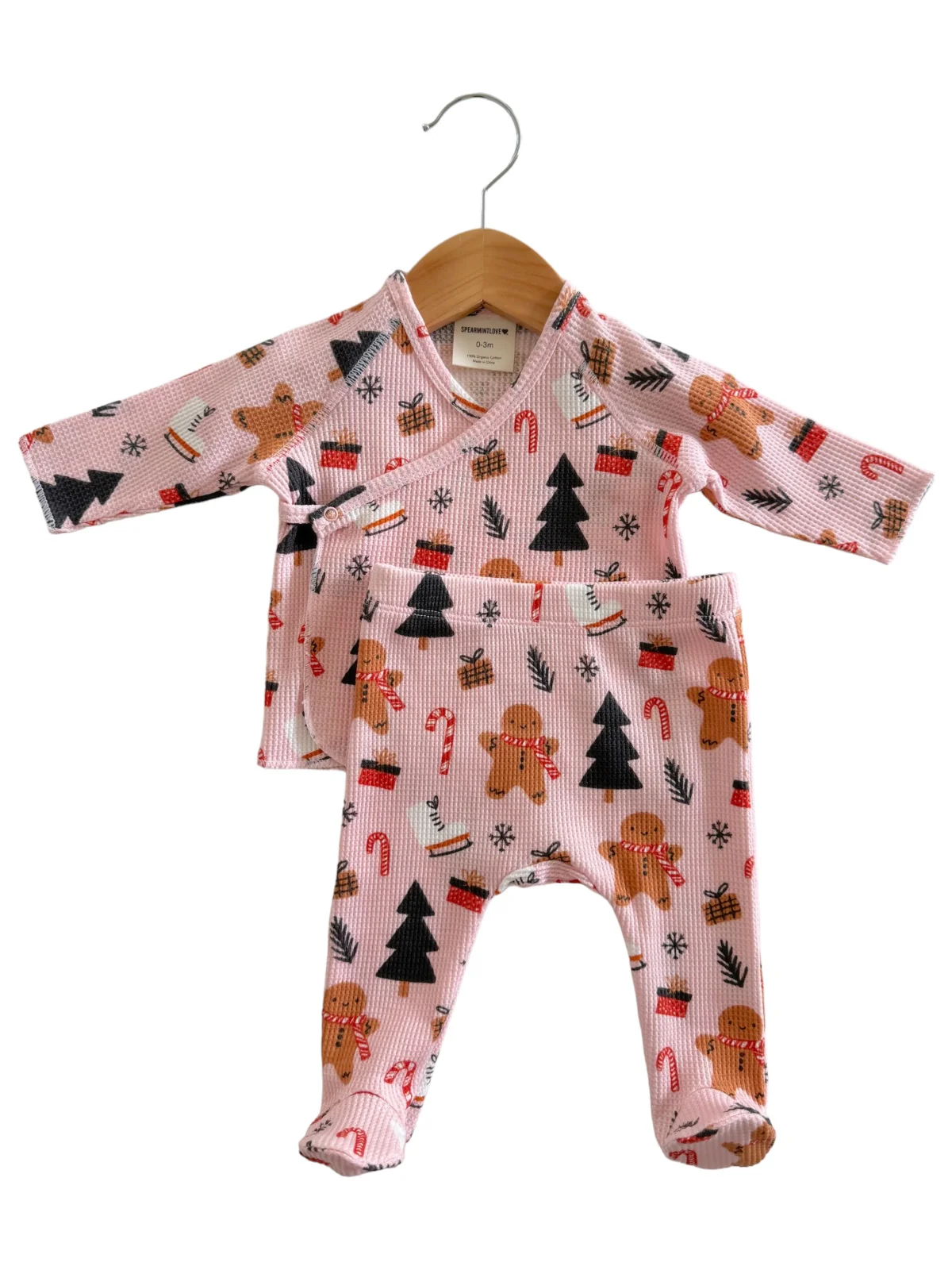 Organic Waffle Kimono & Pant Set, Gingerbread Wonderland Blush - Image 3