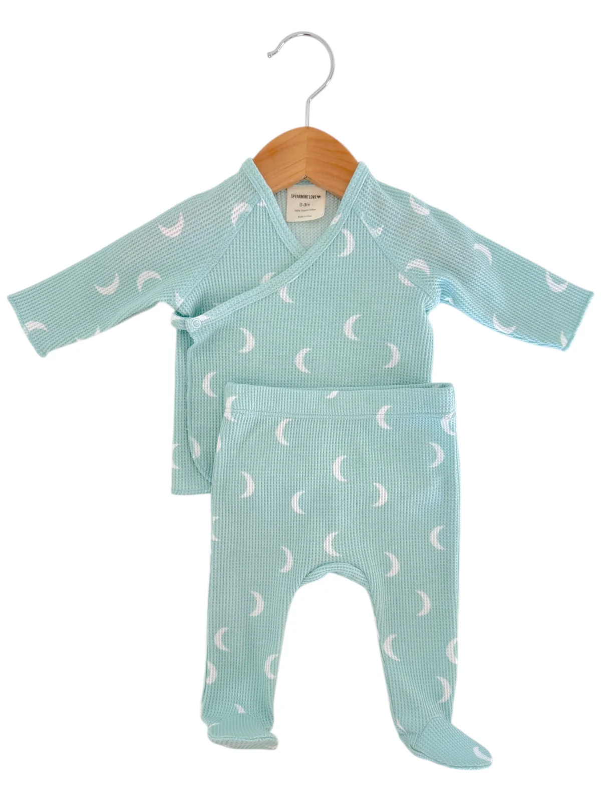 Organic Waffle Kimono & Pant Set, Light Blue Moon