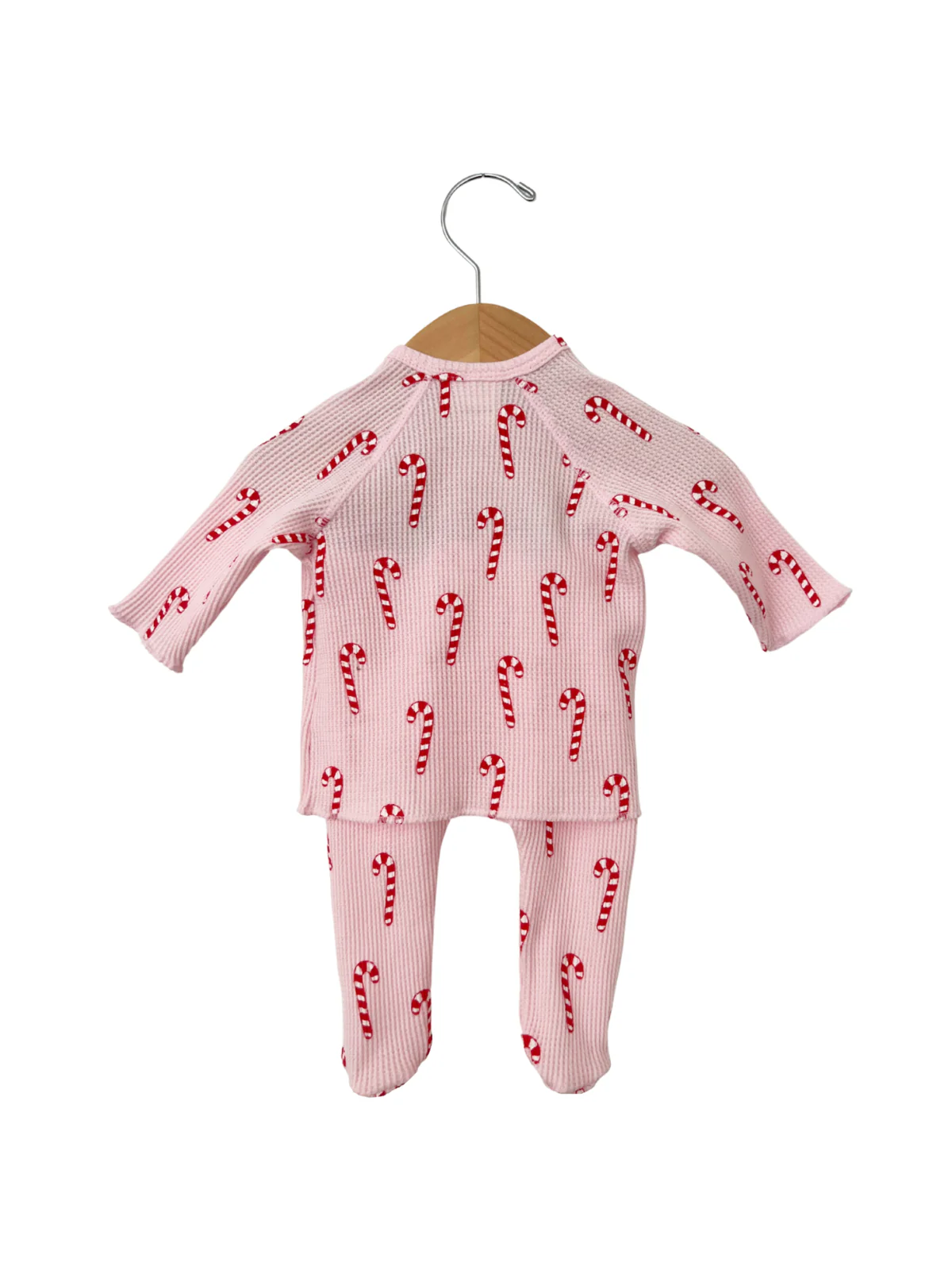 Organic Waffle Kimono & Pant Set, Pink Candy Cane - Image 3
