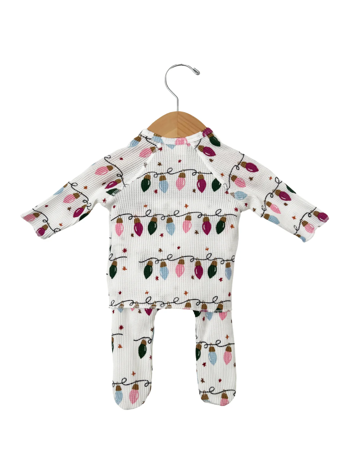 Organic Waffle Kimono & Pant Set, Pink Christmas Lights - Image 2