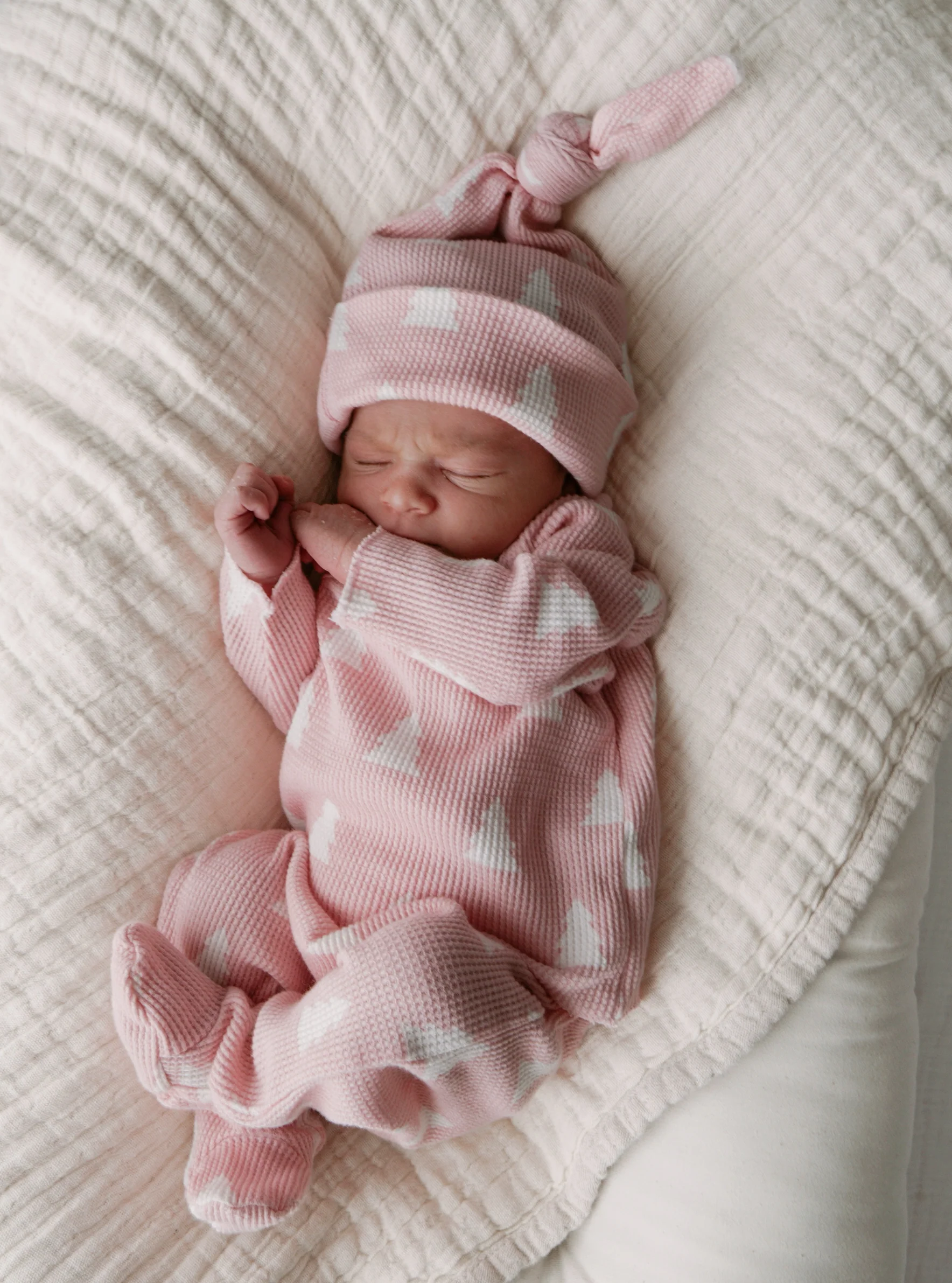 Organic Waffle Kimono & Pant Set, Pink Christmas Trees - Image 3