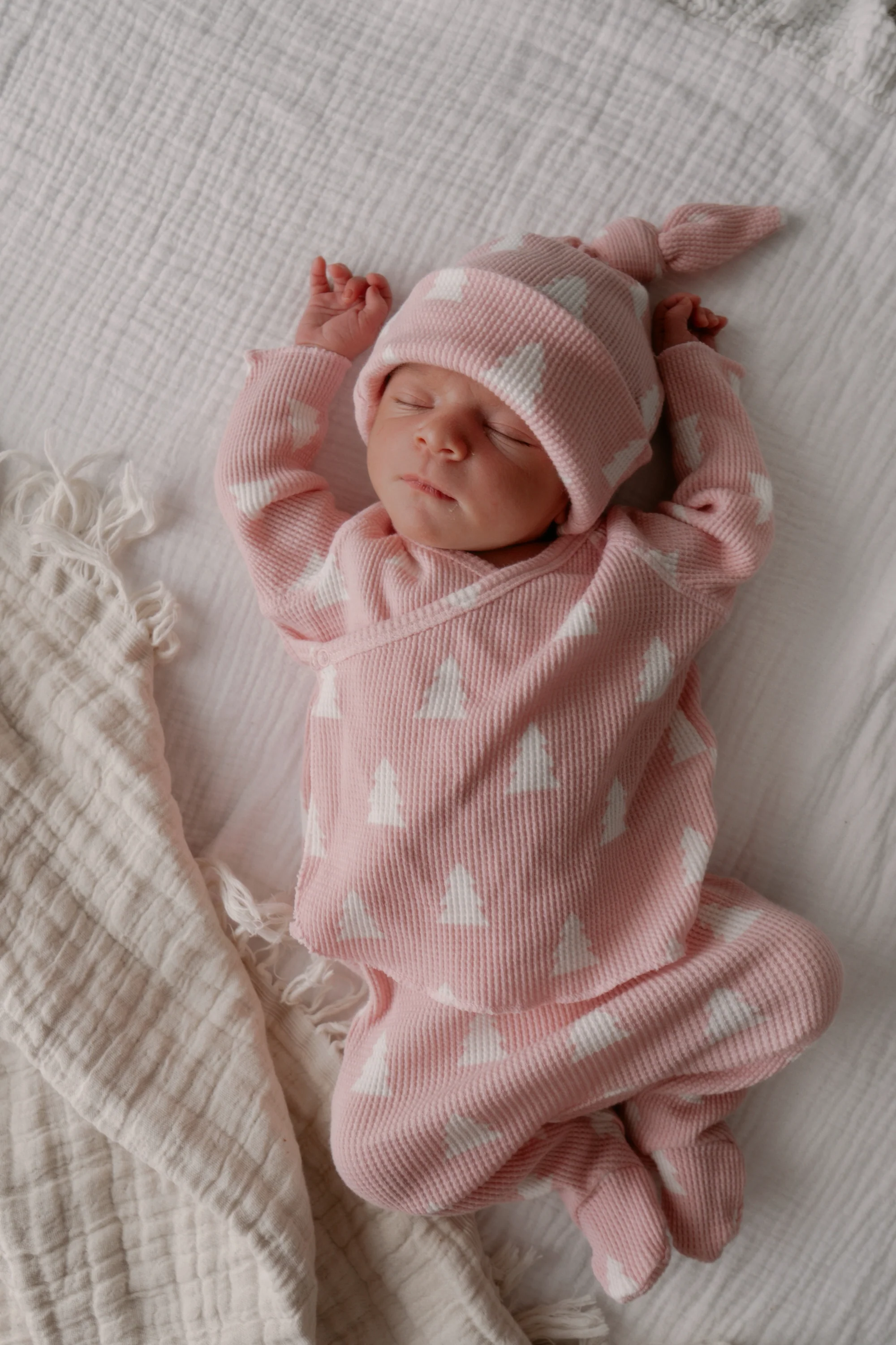 Organic Waffle Kimono & Pant Set, Pink Christmas Trees - Image 4