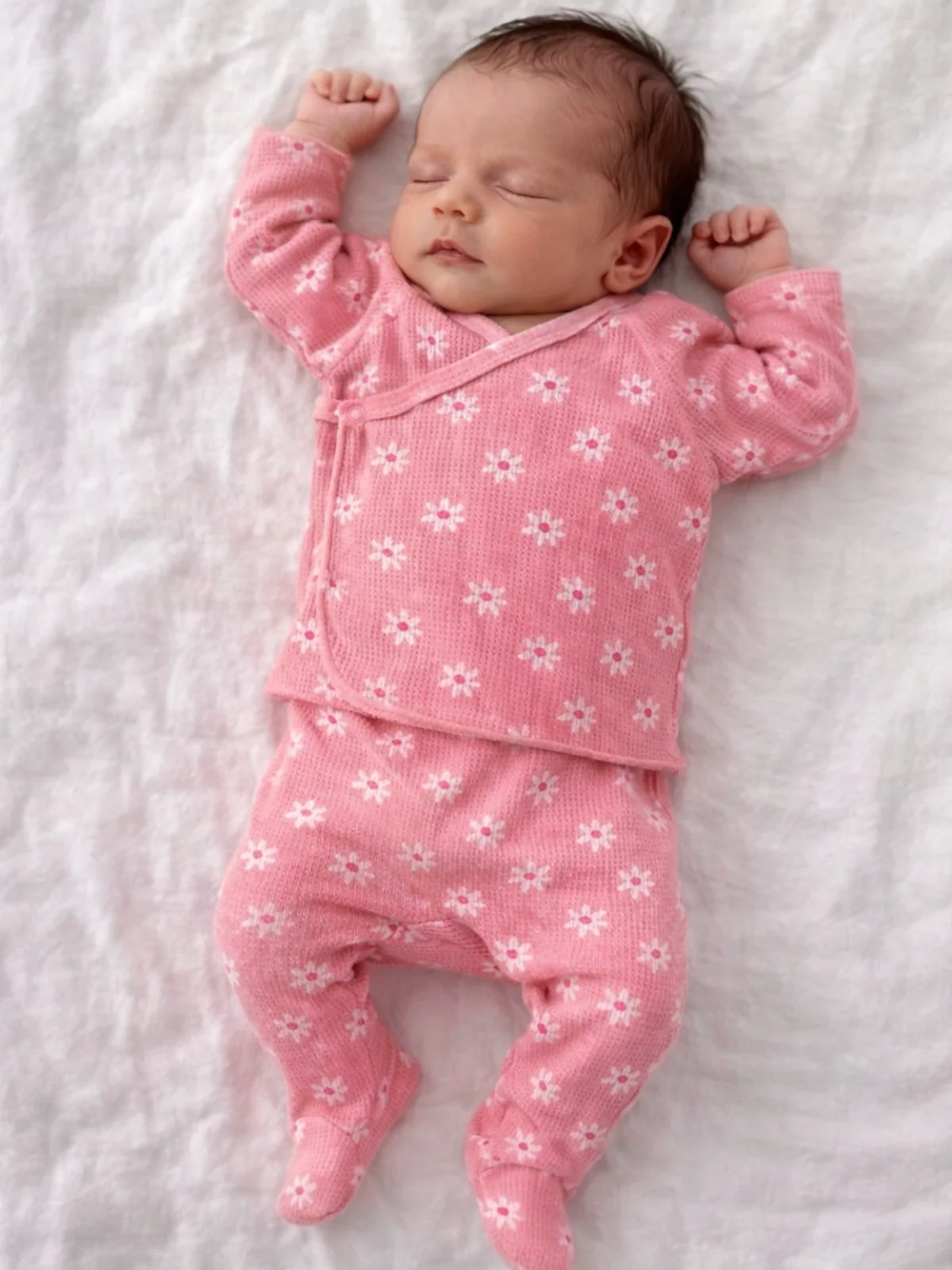 Organic Waffle Kimono & Pant Set, Pink Flower