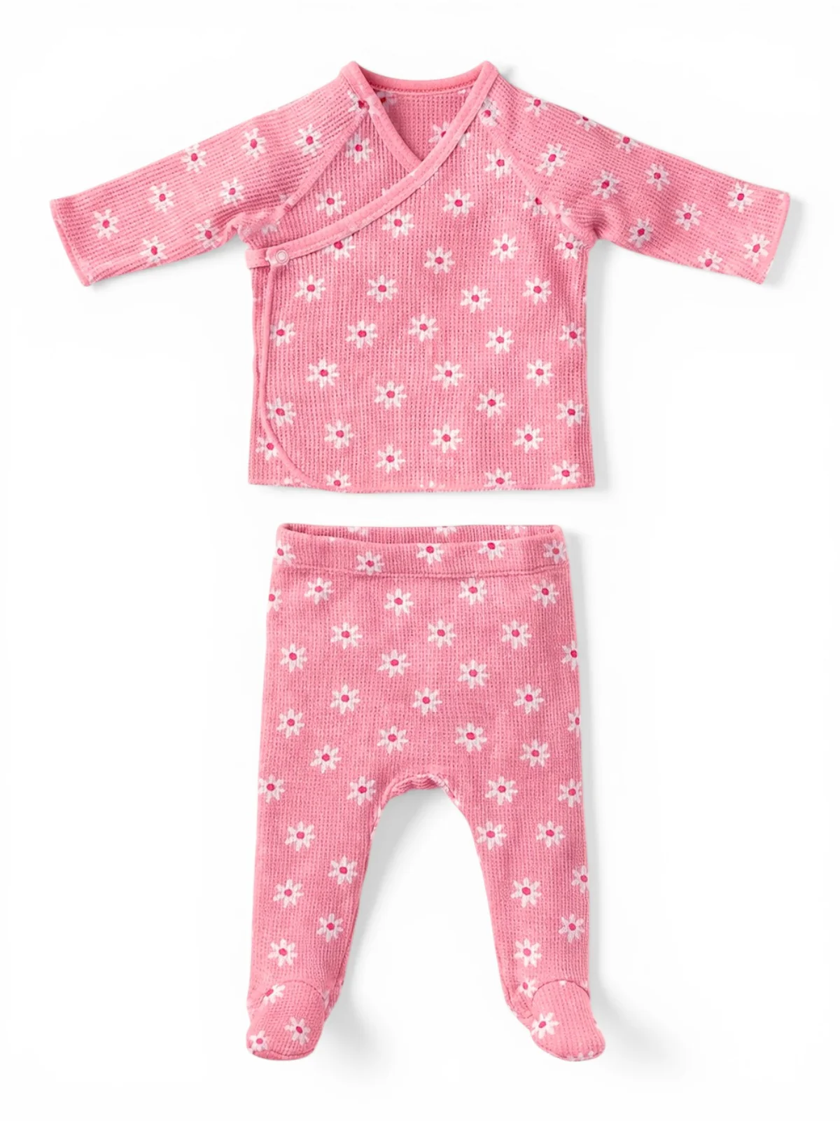Organic Waffle Kimono & Pant Set, Pink Flower - Image 2