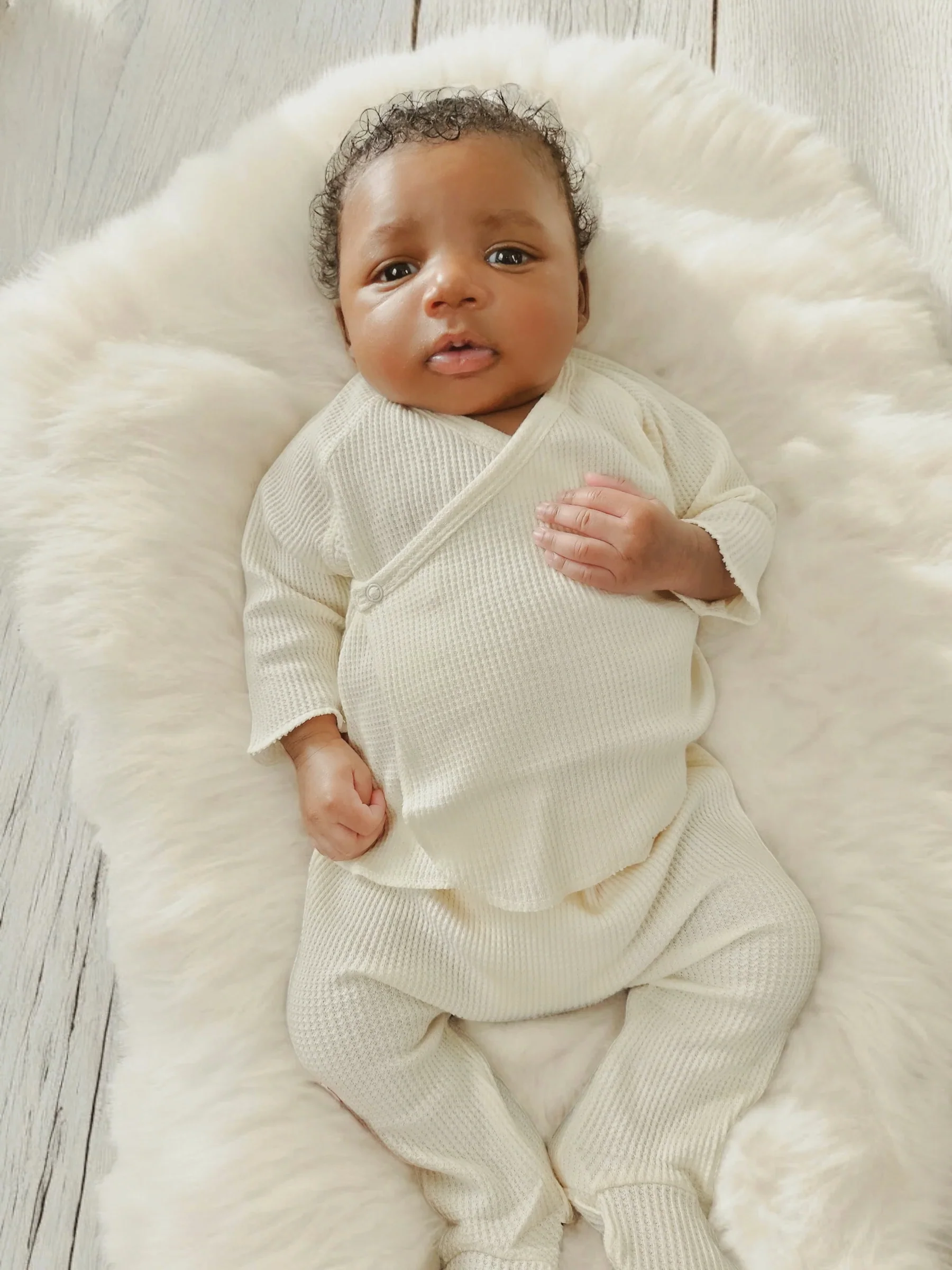 Organic Waffle Kimono & Pant Set, Snow