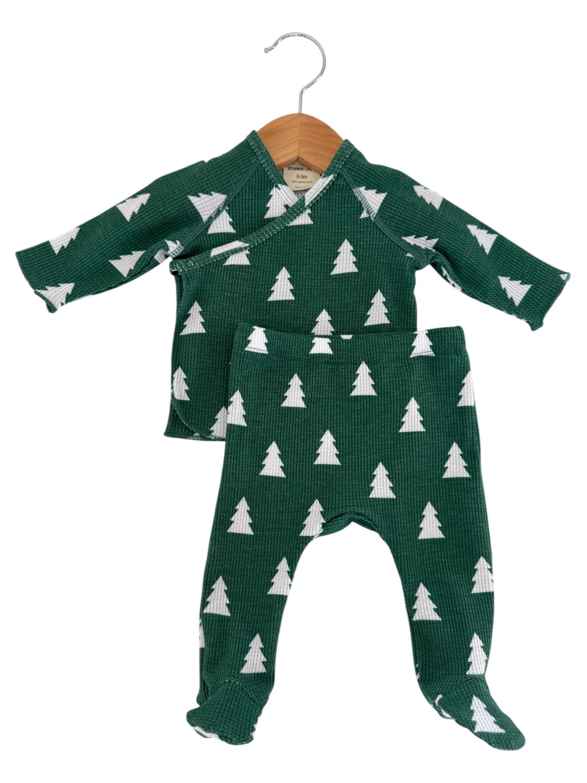 Organic Waffle Kimono & Pant Set, Spruce Trees - Image 2