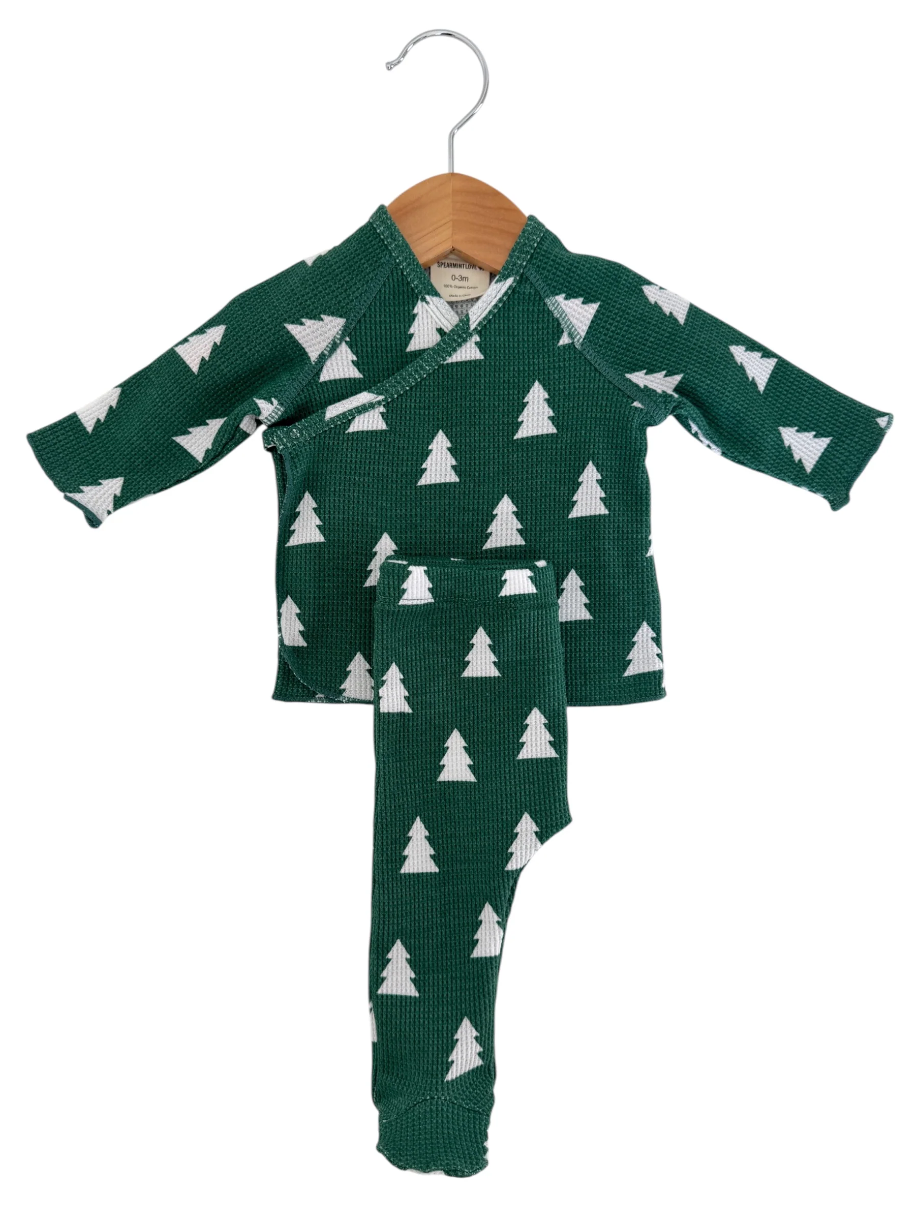 Organic Waffle Kimono & Pant Set, Spruce Trees - Image 3