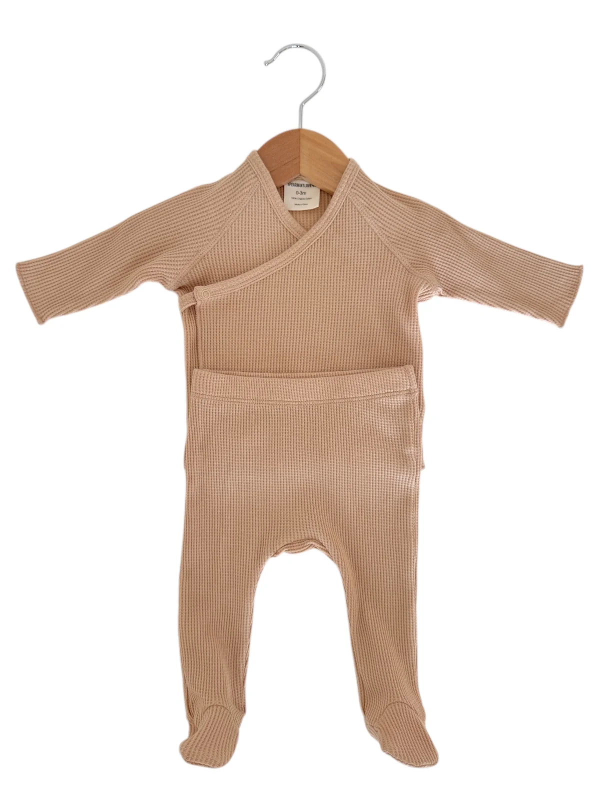 Organic Waffle Kimono & Pant Set, Tan - Image 3