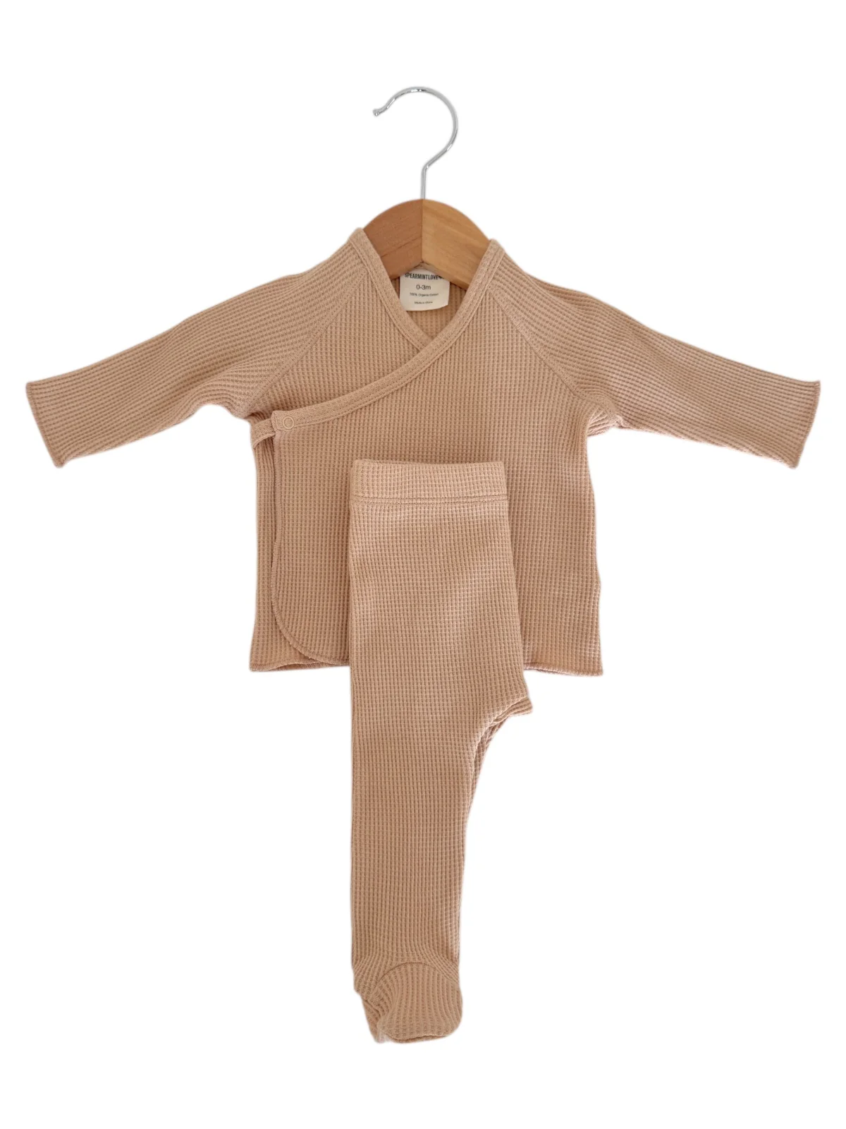 Organic Waffle Kimono & Pant Set, Tan - Image 4