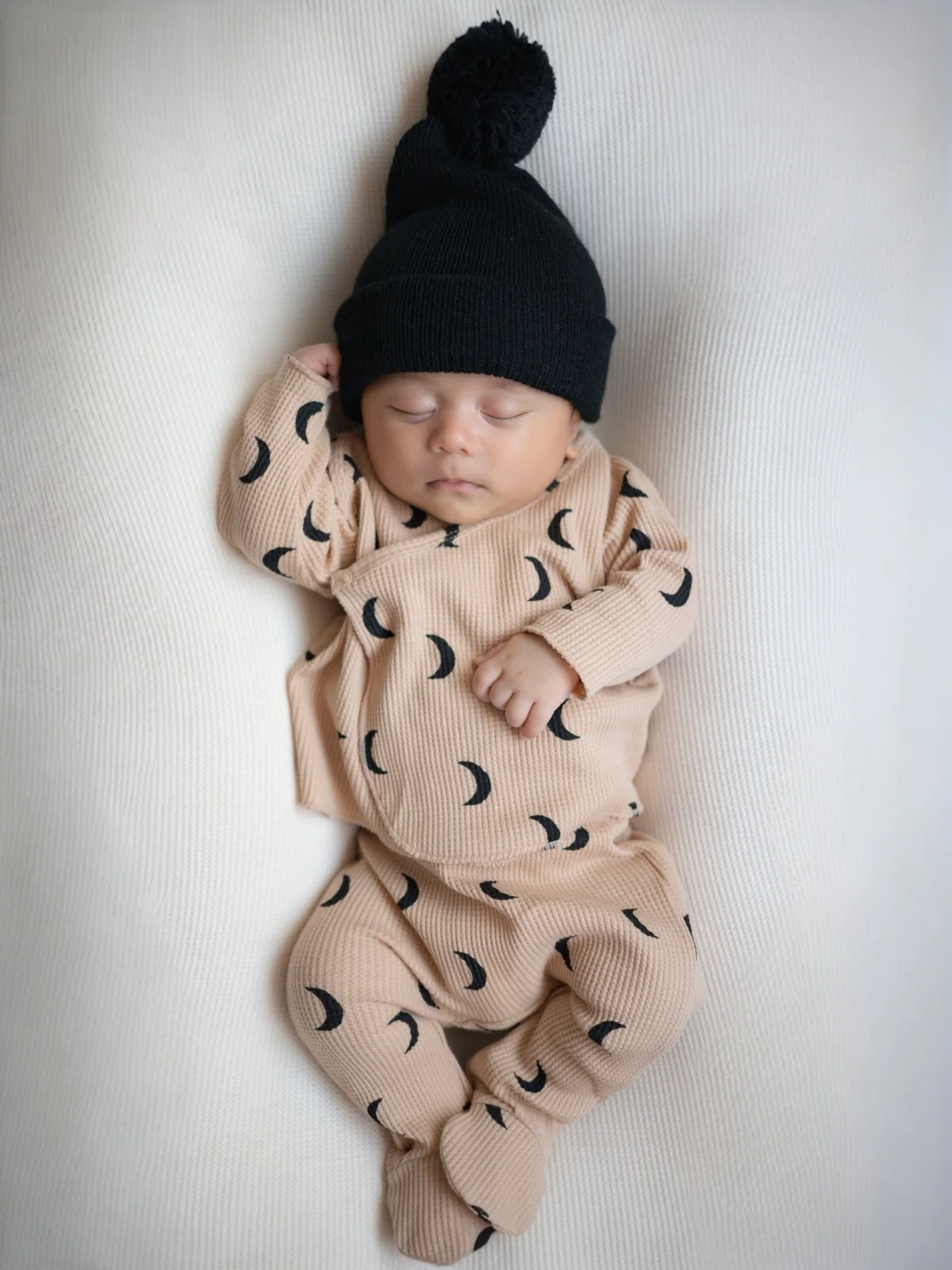 Organic Waffle Kimono & Pant Set, Tan/Black Moon