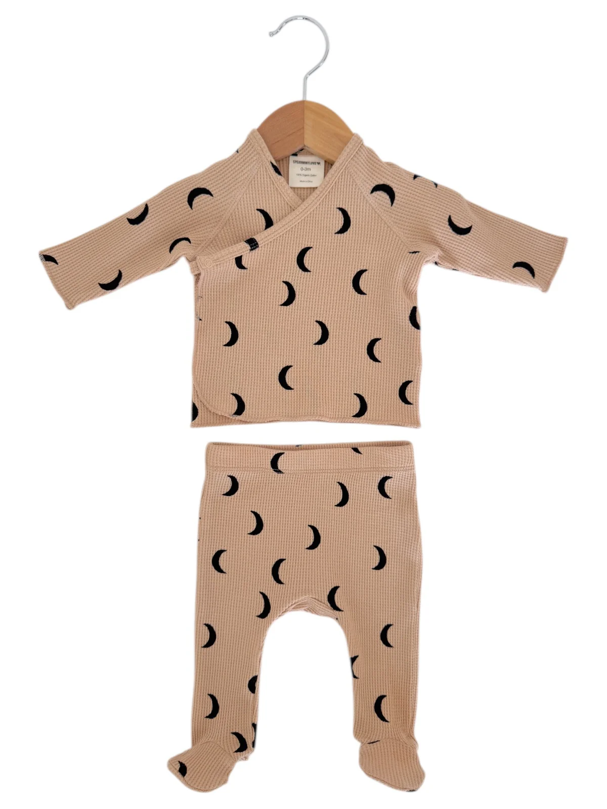 Organic Waffle Kimono & Pant Set, Tan/Black Moon - Image 2
