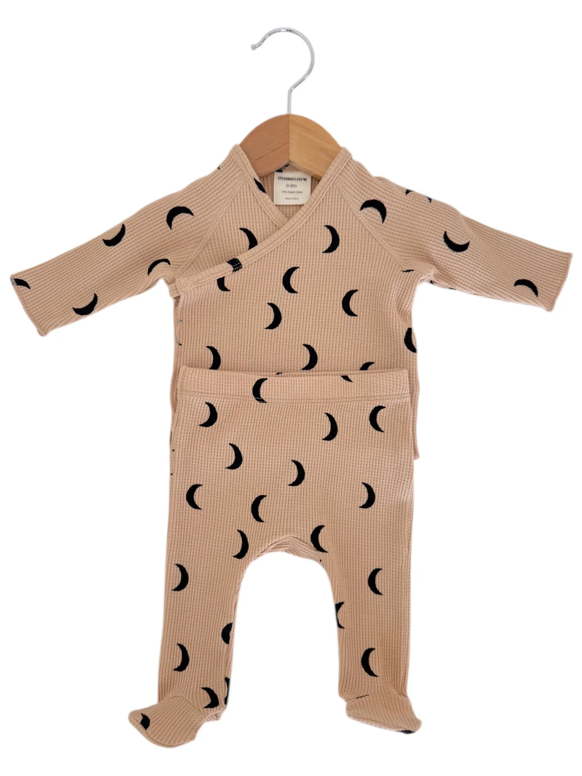 Organic Waffle Kimono & Pant Set, Tan/Black Moon - Image 3