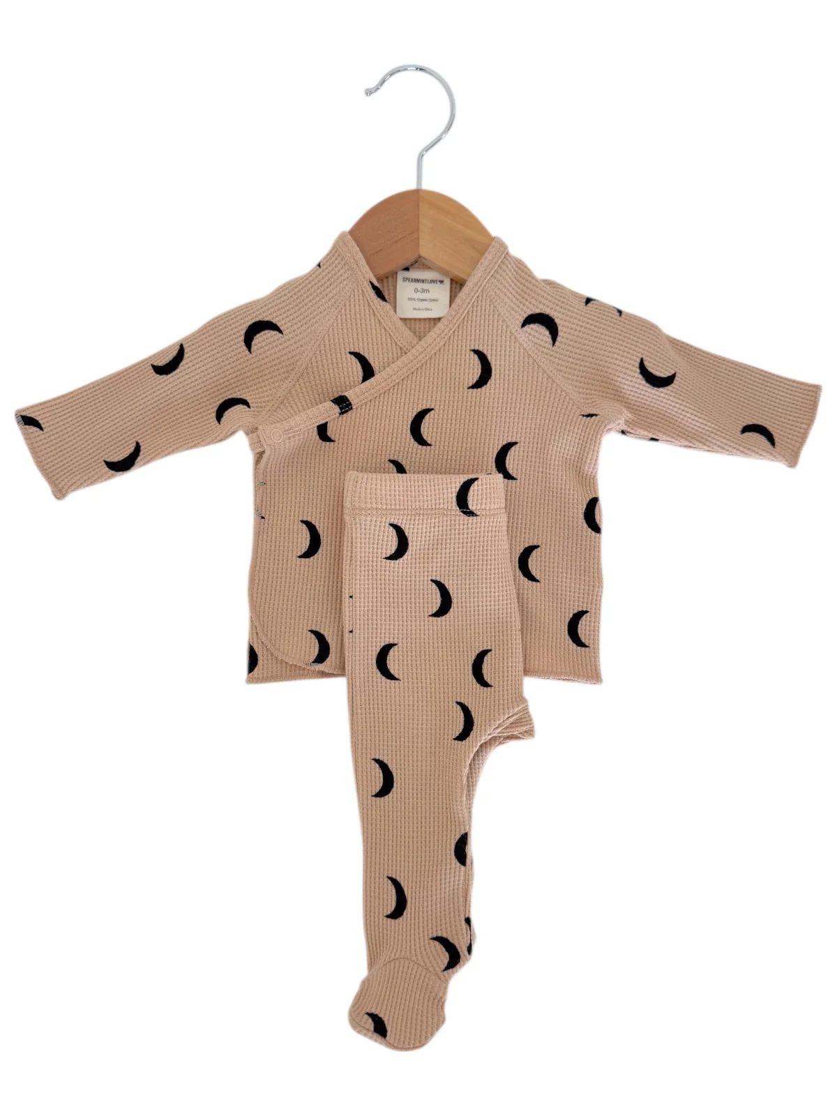 Organic Waffle Kimono & Pant Set, Tan/Black Moon - Image 4