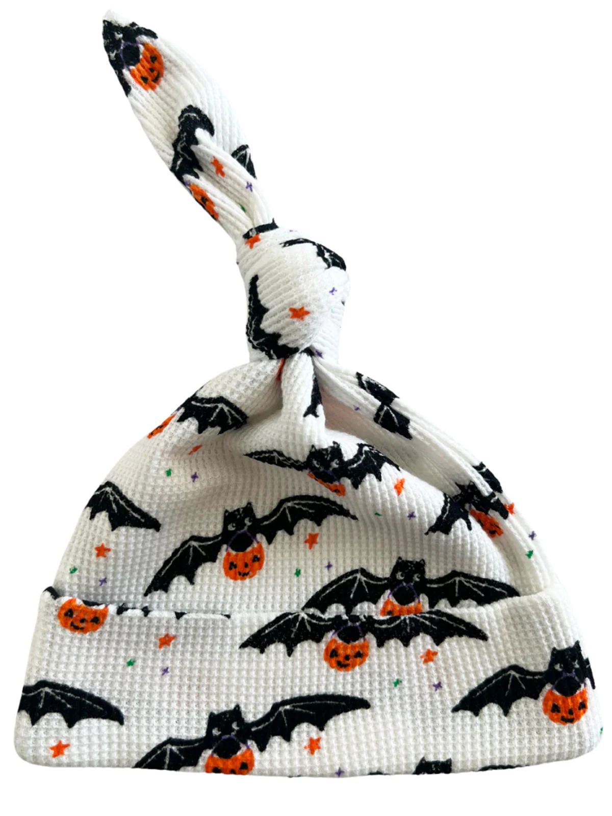 Organic Waffle Knot Beanie, Trick or Treating Bat - Image 2