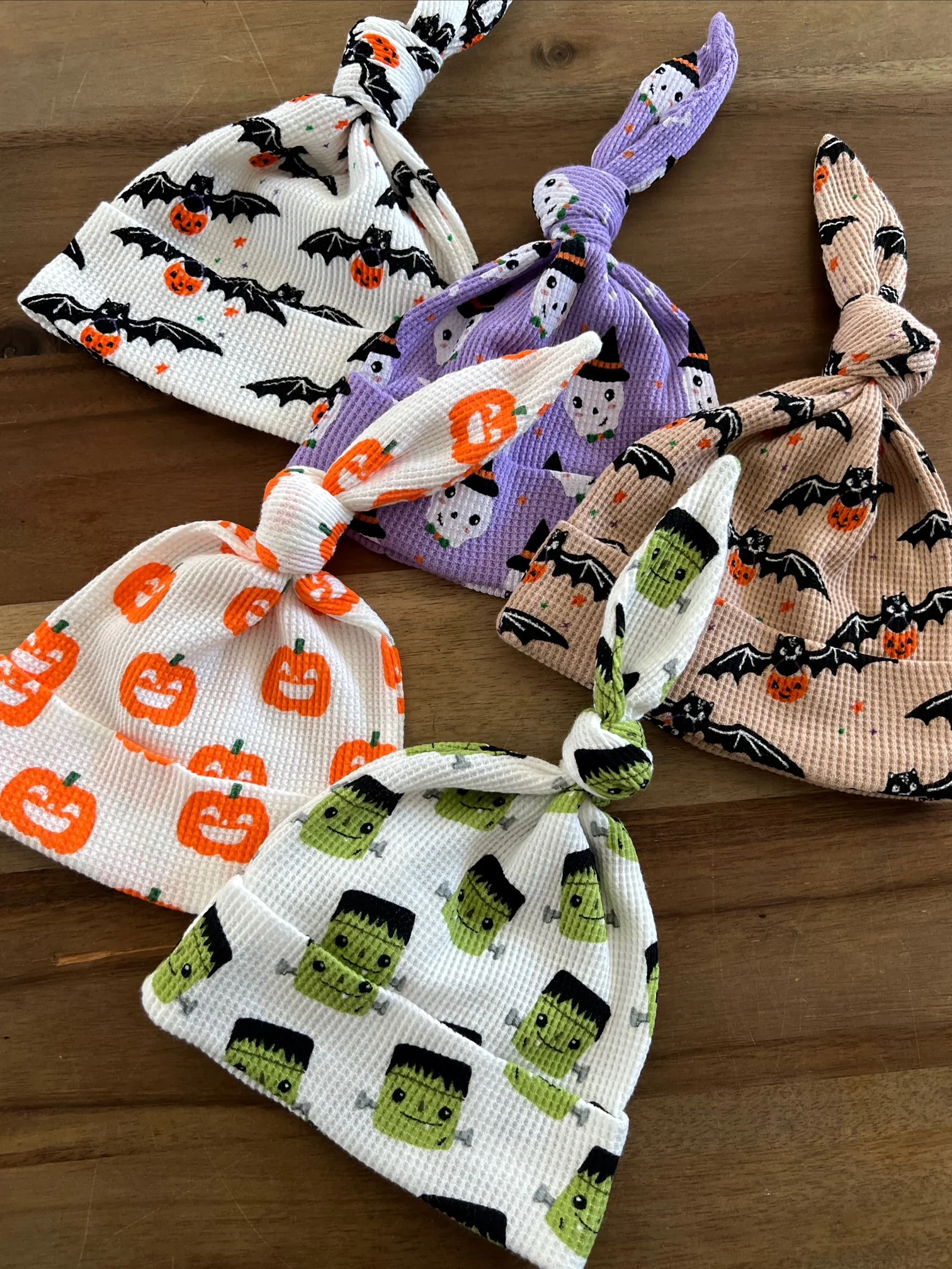 Organic Waffle Knot Beanie, Trick or Treating Bat - Image 4