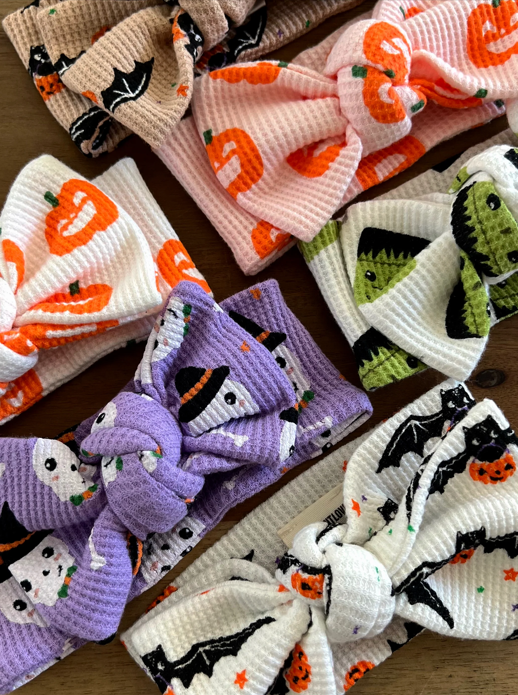 Organic Waffle Knot Bow, Blush Jack-O-Lantern - Image 3