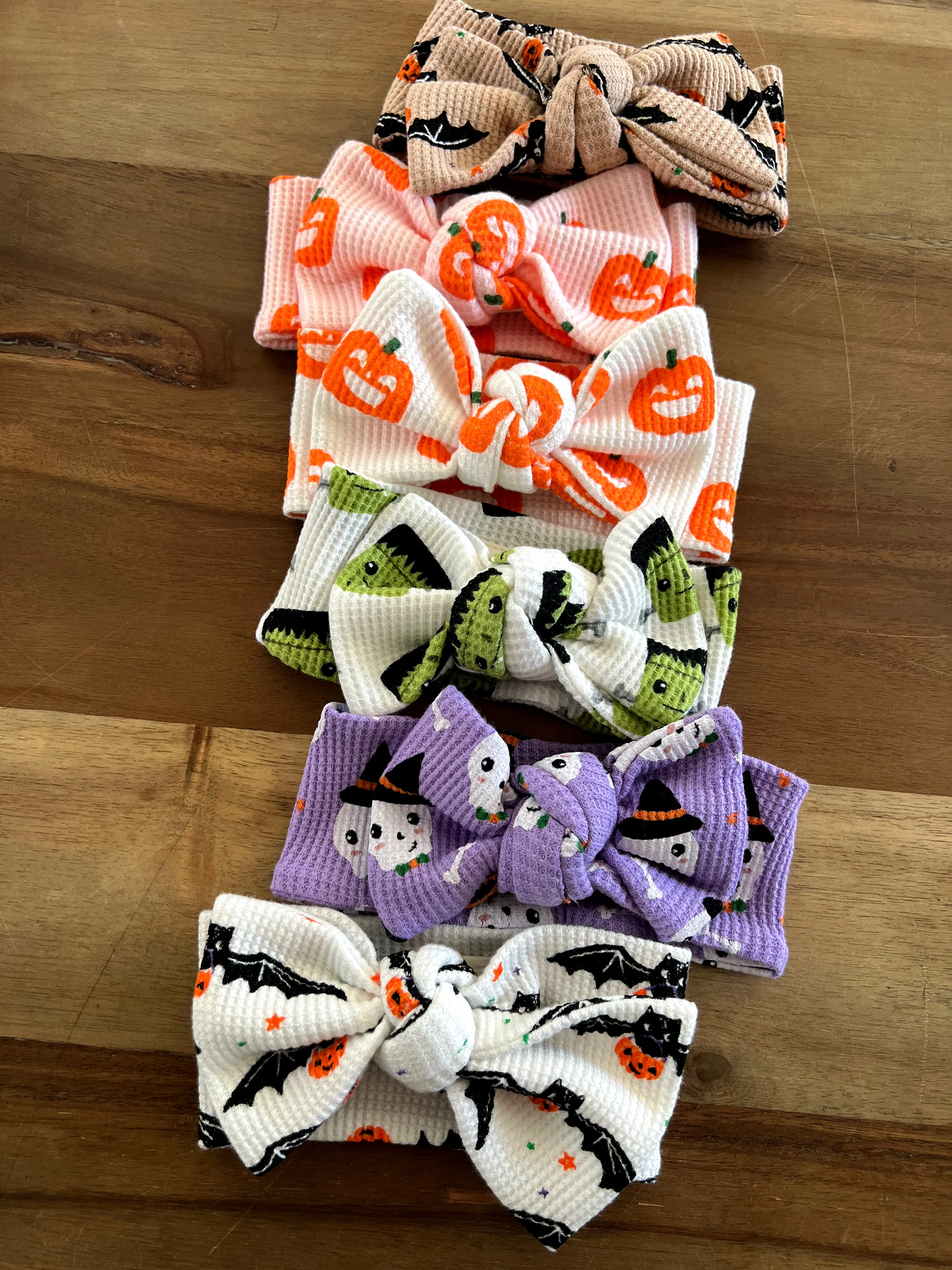 Organic Waffle Knot Bow, Jack-O-Lantern - Image 2